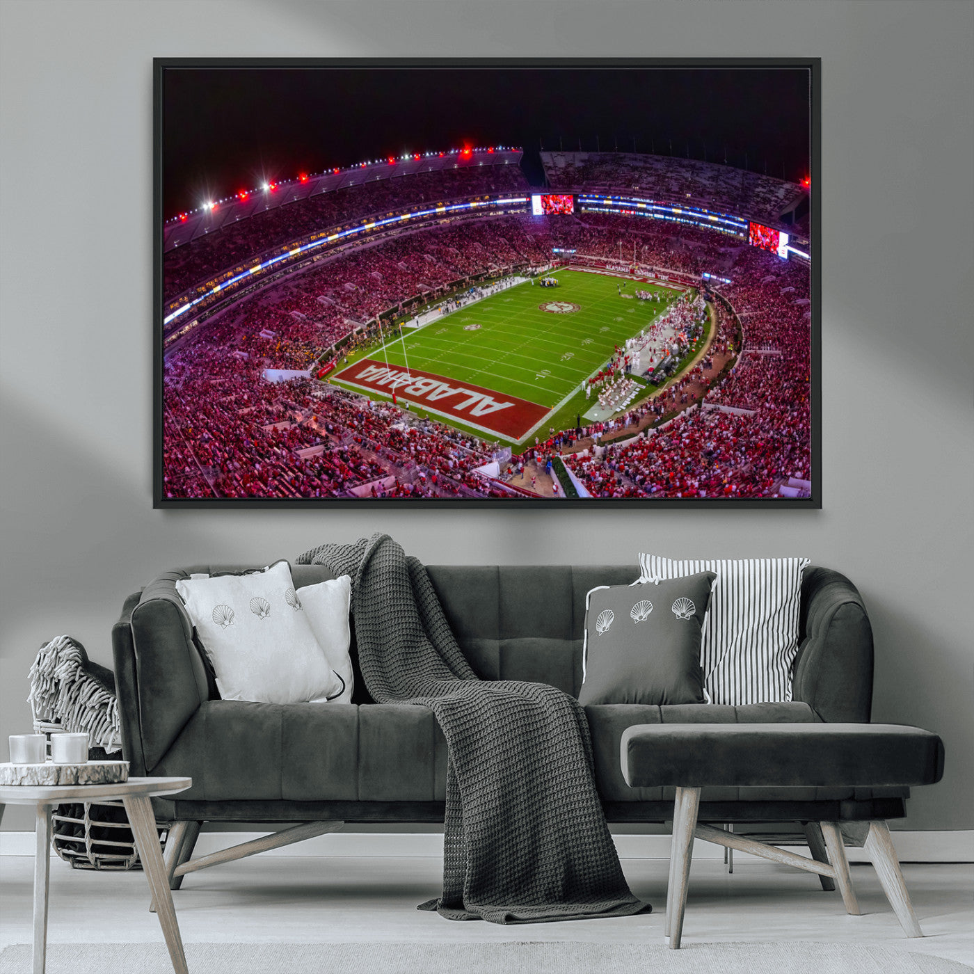 MGV-FC-36X24 - Bryant-Denny Stadium Night Game Triple Canvas Wall Art - Alabama Crimson Tide Football Match