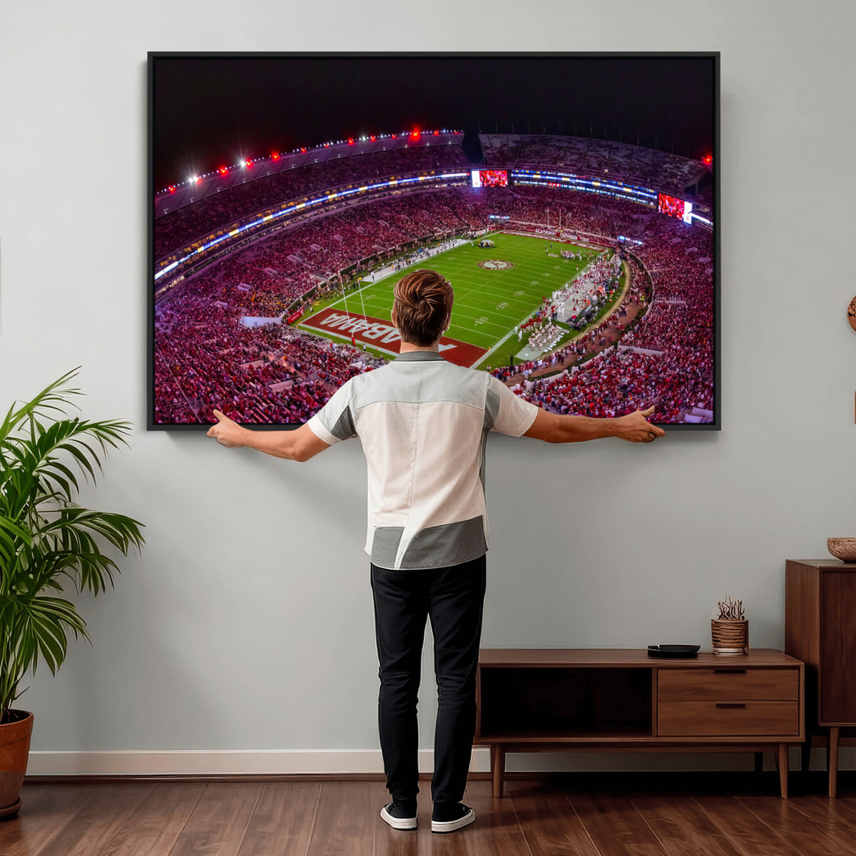 11343-MGV-CV-36X24 - Bryant-Denny Stadium Night Game Triple Canvas Wall Art | Alabama Crimson Tide Football