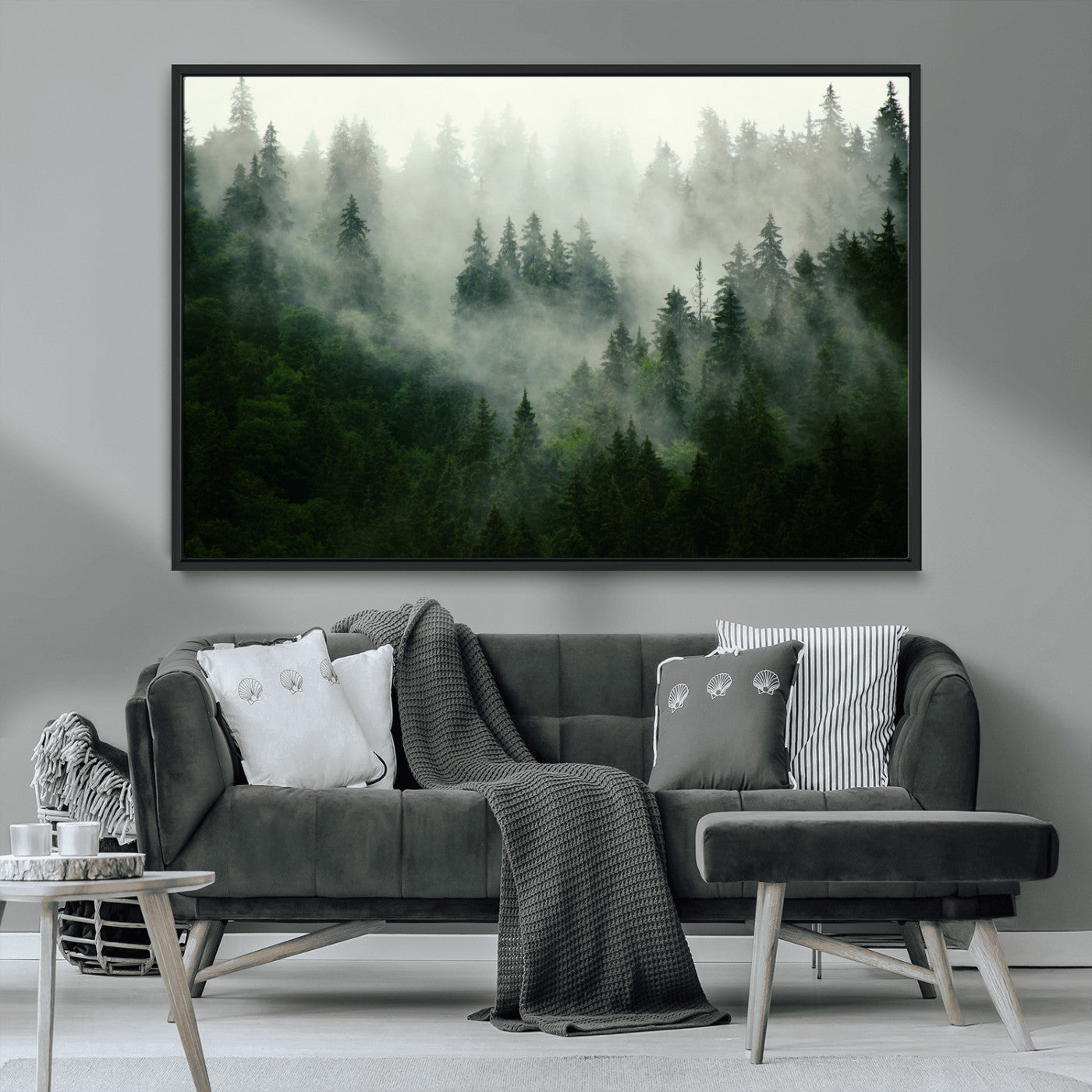 MGV-FC-36X24 - Misty Forest Wall Art Canvas Print - Foggy Forest Landscape Canvas Wall Art – Serene Triptych Nature