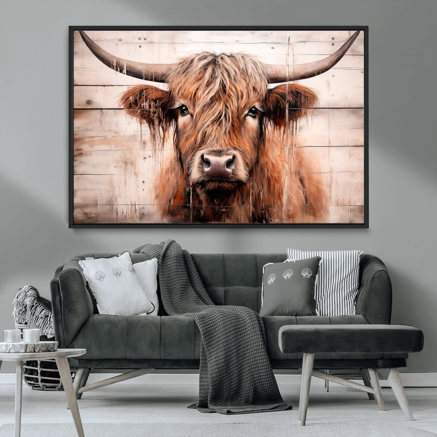 MGV-FC-36X24 - Vintage Scottish Highland Cow Cattle Art Print Farmhouse Wall Art Canvas Print