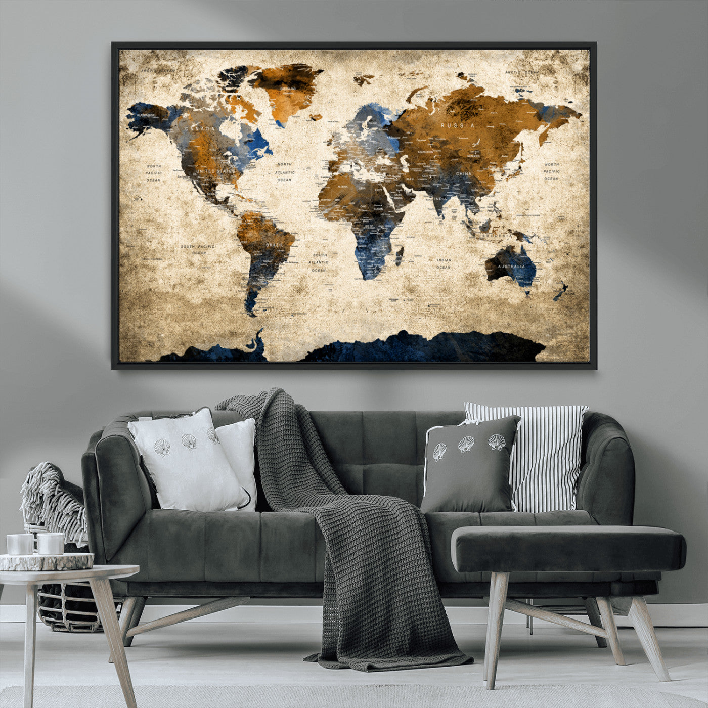MGV-FC-36X24 - World Map Canvas Print – Framed Wall Art Anniversary Gift or Home Adventure Decor