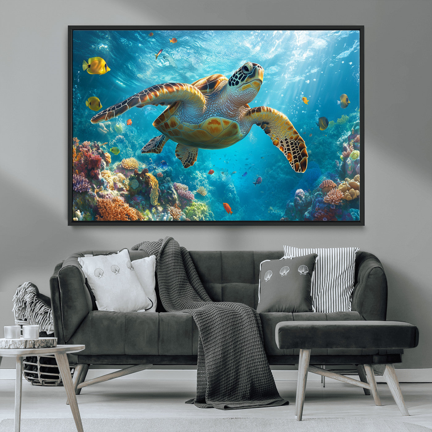 MGV-FC-36X24 - Sea Turtle Underwater Canvas Wall Art Print - Vibrant Ocean Wildlife Decor, Marine Wall Art
