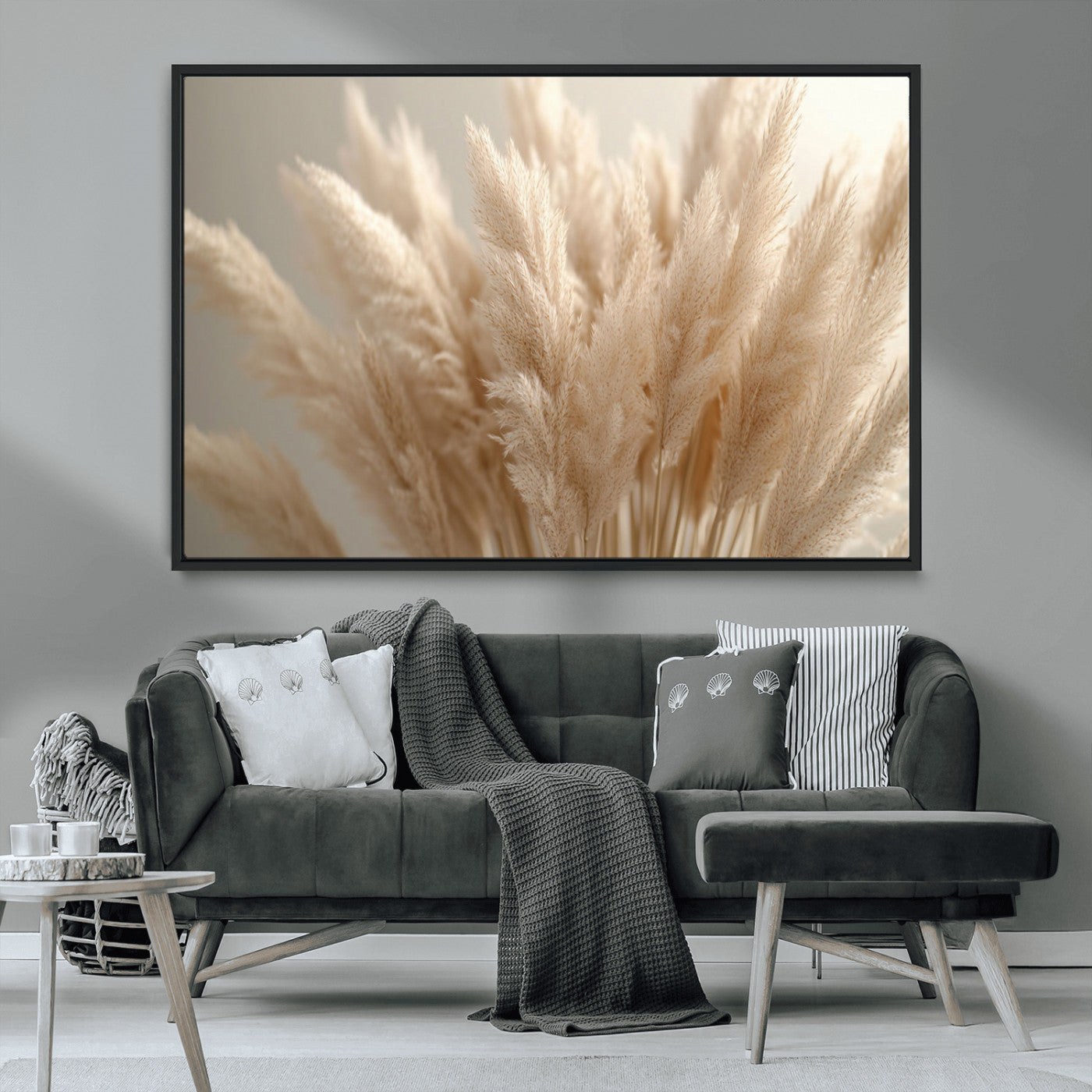 MGV-FC-36X24 - Pampas Grass Canvas Wall Art - Elegant Neutral Decor for Living Room, Boho Minimalist Artwork, Ready