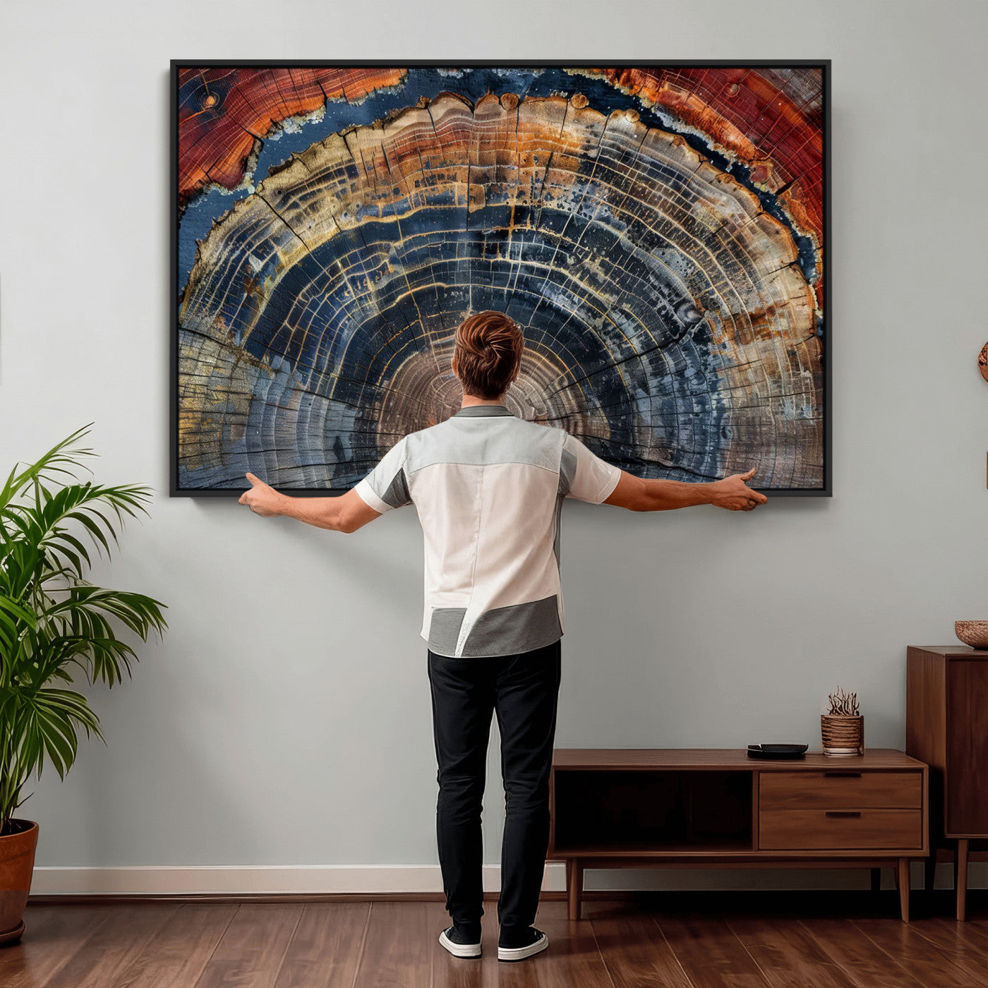 63519-MGV-CV-36X24 - Abstract Tree Ring Wall Art Canvas Print – Colorful Framed Minimalist Nature Tree Rings Home Artwork for Home and Office Decor