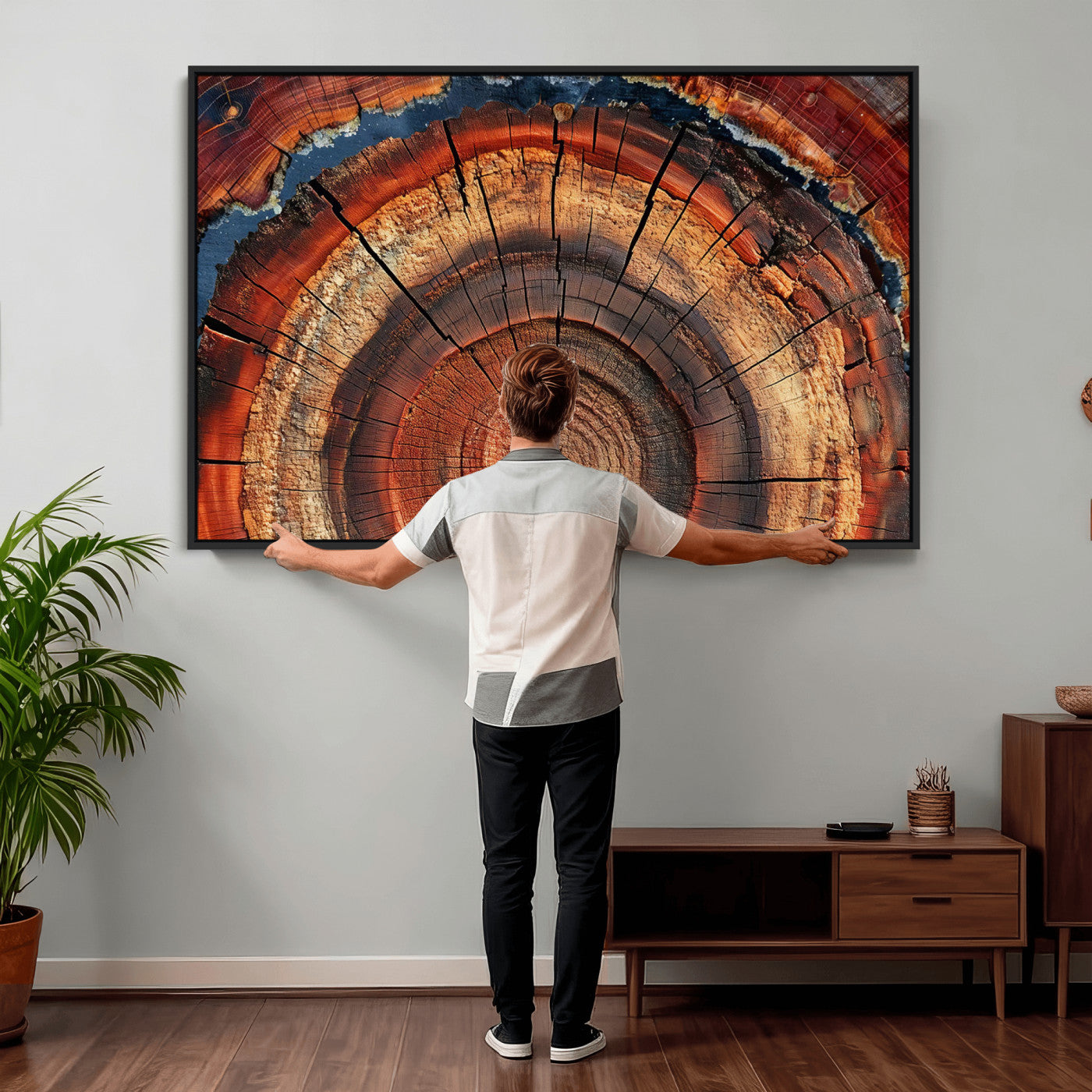 28555-MGV-CV-36X24 - Abstract Tree Ring Art Wall Art Canvas Print for Modern Farmhouse Decor, Colorful Tree Ring Wall Decor, Minimalist Home Canvas Art