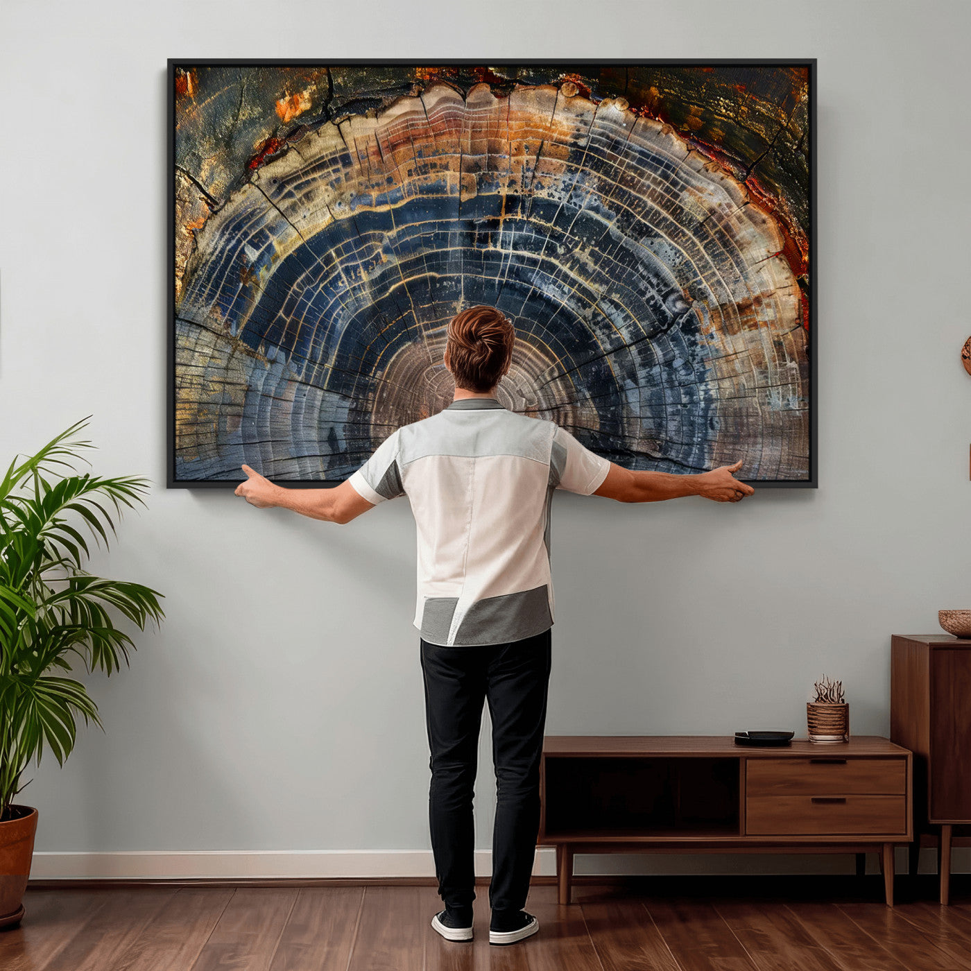 16193-MGV-CV-36X24 - Framed Wood Tree Ring Wall Art - Abstract Colorful Wood Ring Wall Decor for Minimalist Home Decor