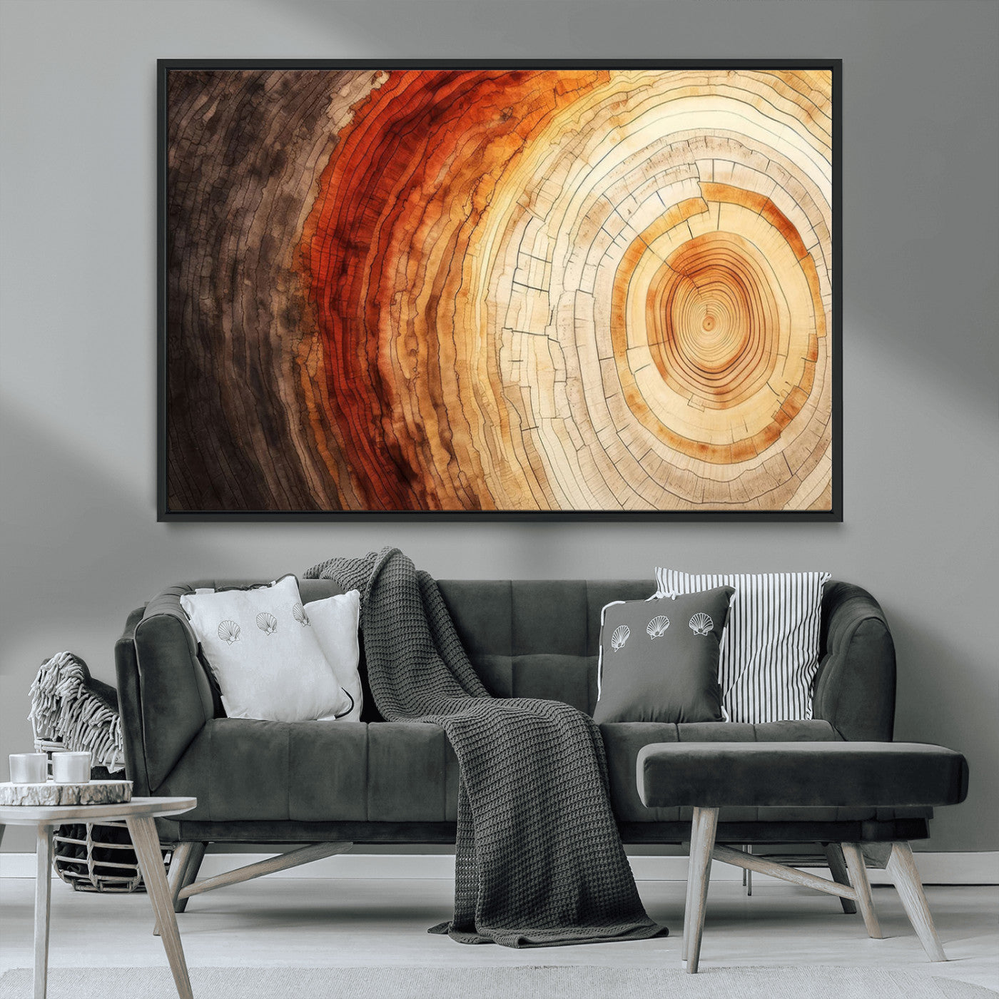 MGV-FC-36X24 - Tree Ring Print on Canvas Wall Art, Tree Stump Print, Wood Wall Art Living Room, Abstract Natural