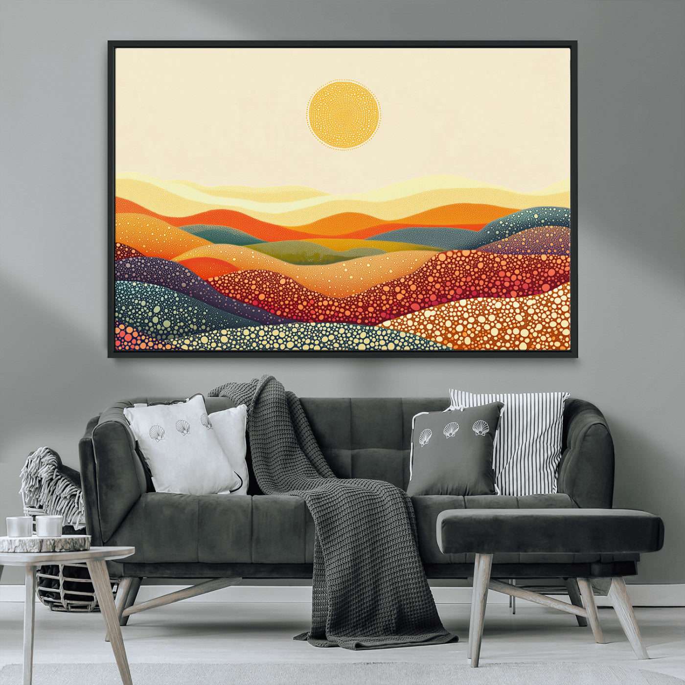 MGV-FC-36X24 - YAYOI KUSAMA Colorful Dot Art Landscape Canvas - Framed Abstract Pointillism Inspired by Nature with