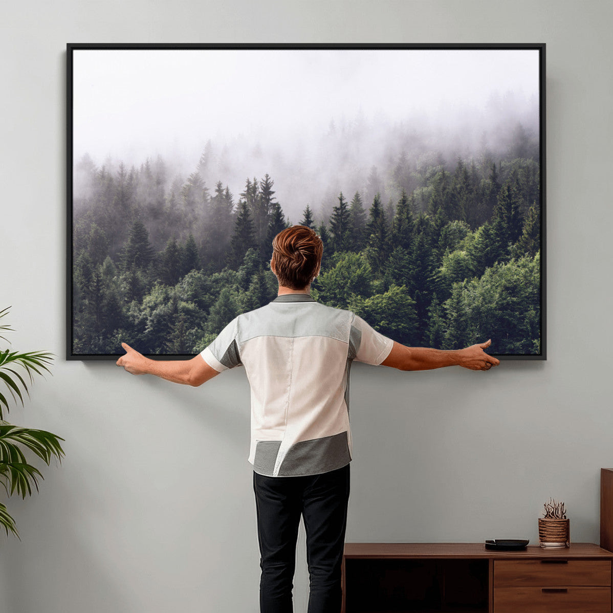 42578900-MGV-CV-36X24 - Misty Forest Wall Art | Foggy Forest Canvas Print | Large Nature-Inspired Misty Tree Landscape for