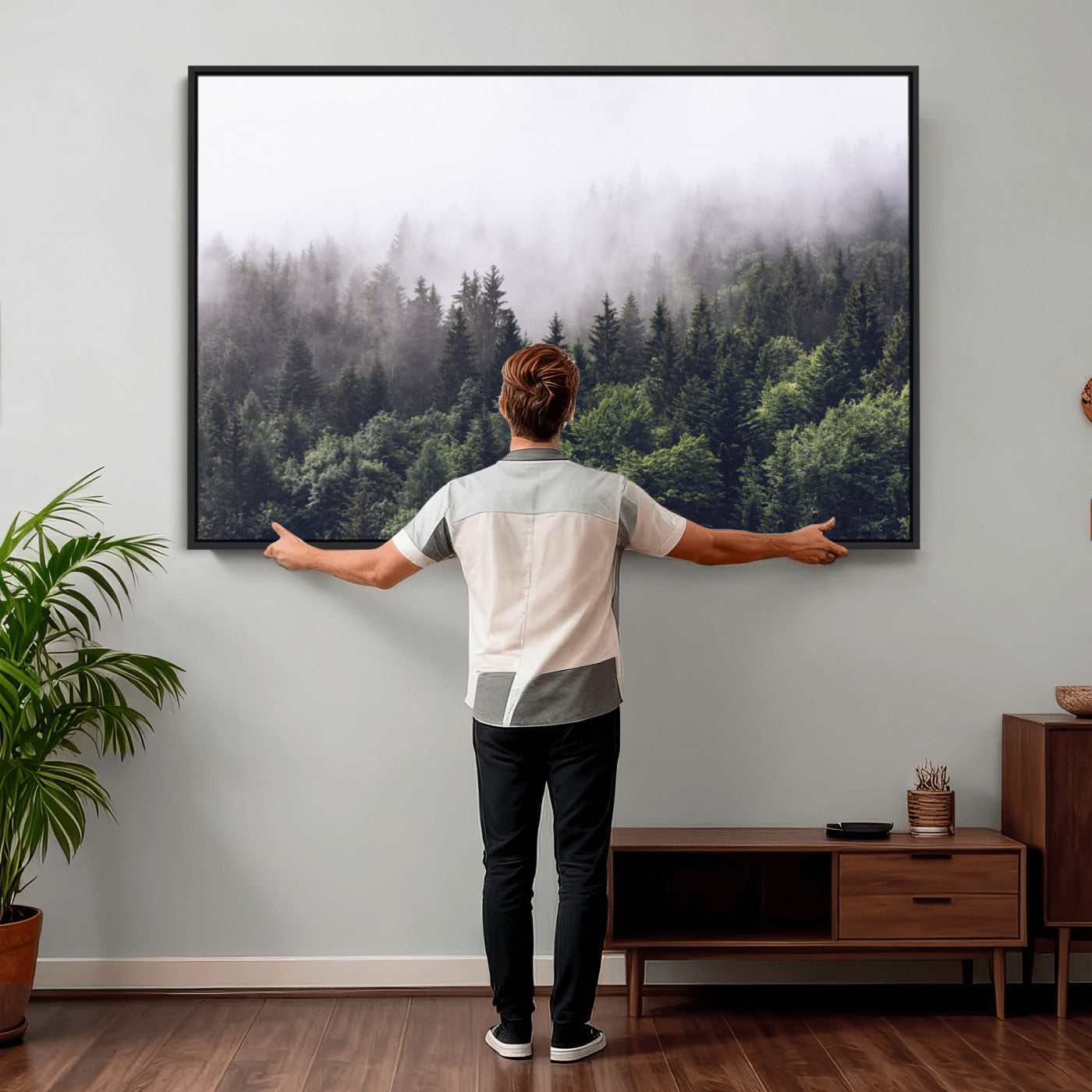 42578900-MGV-CV-36X24 - Misty Forest Canvas Wall Art – Serene Triptych Nature Print – Woodland Landscape Decor for Living