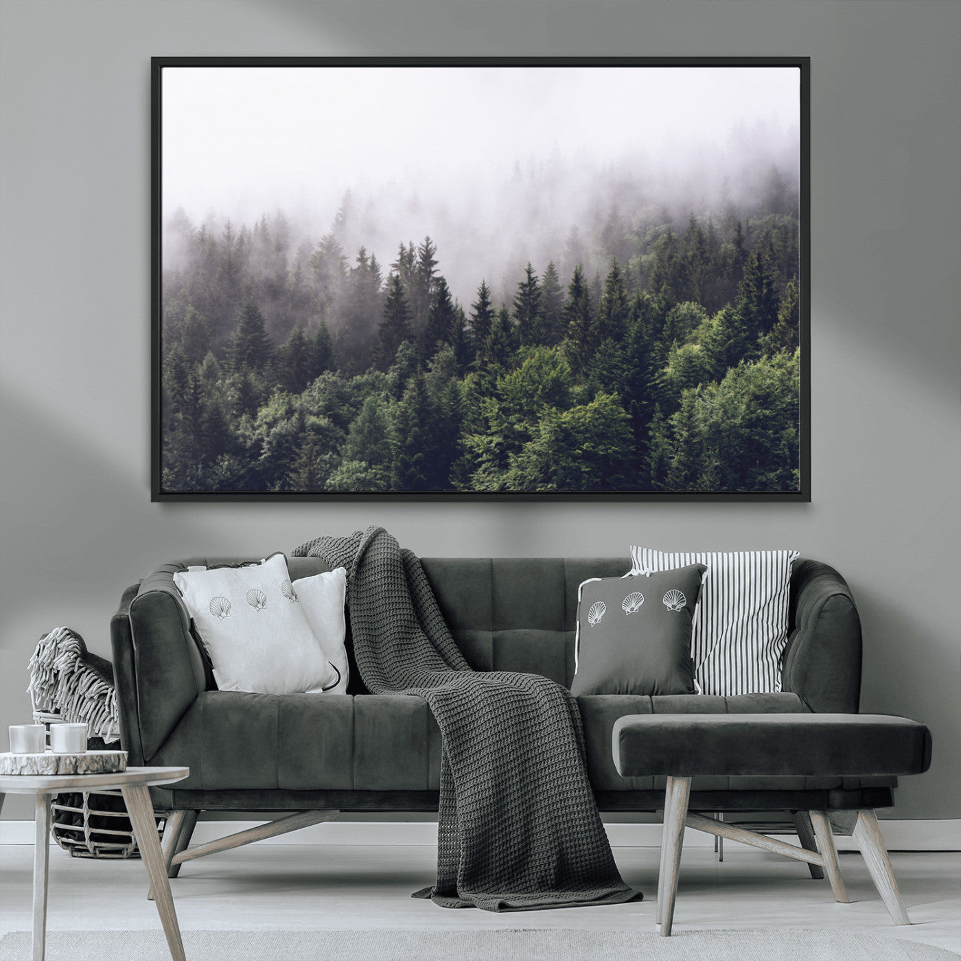 MGV-FC-36X24 - Misty Forest Wall Art | Foggy Forest Canvas Print | Large Nature-Inspired Misty Tree Landscape for