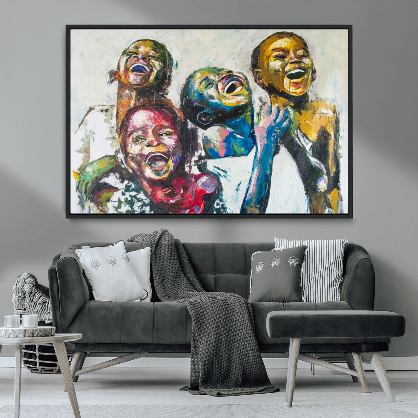 MGV-FC-36X24 - Shai Yossef Style Canvas Art - Joyful African Black Kids Impasto Painting with Vibrant Brushstrokes,