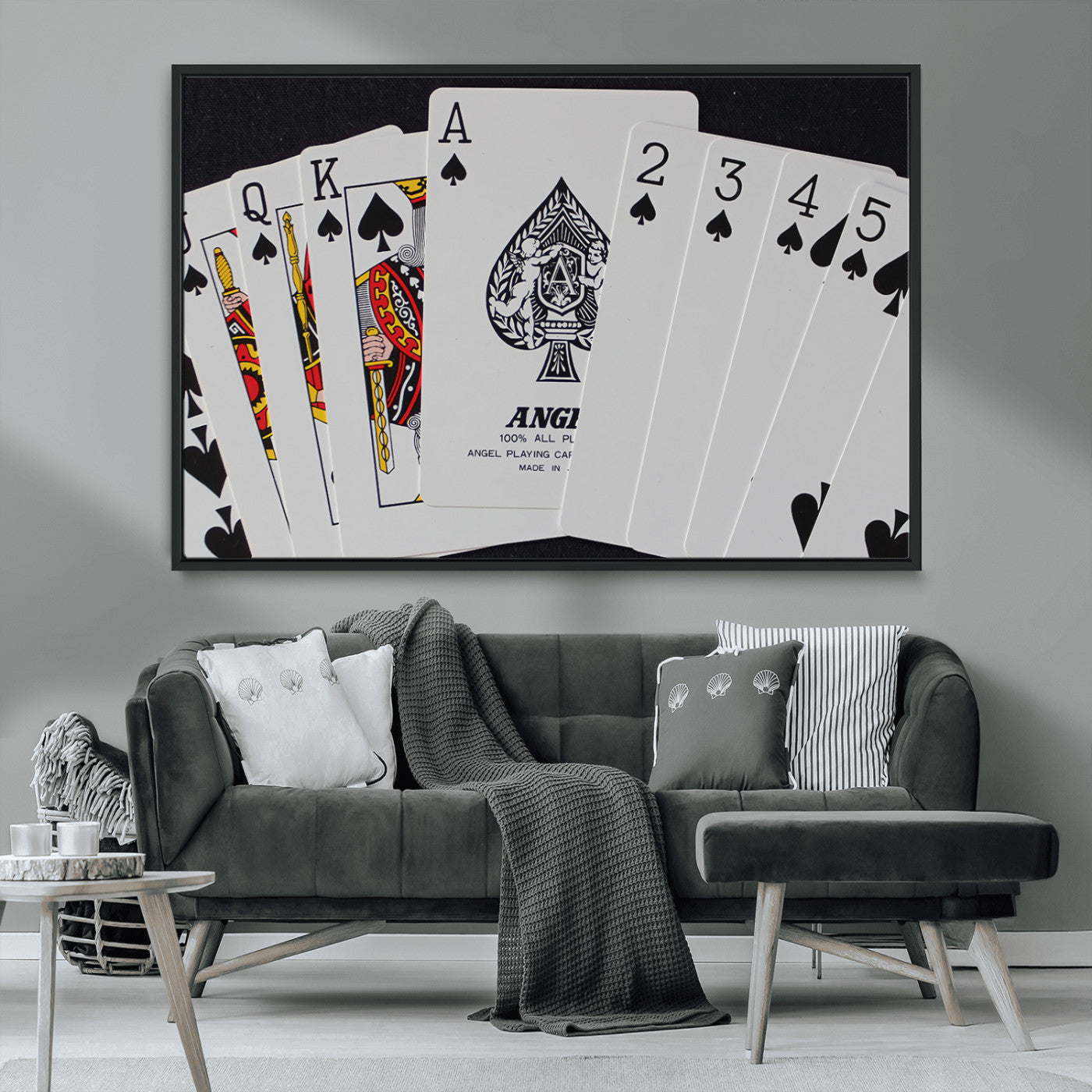 MGV-FC-36X24 - Poker Wall Art - Playing Cards Canvas Wall Art Print - Ace of Spades and Royal Flush Design, Perfect