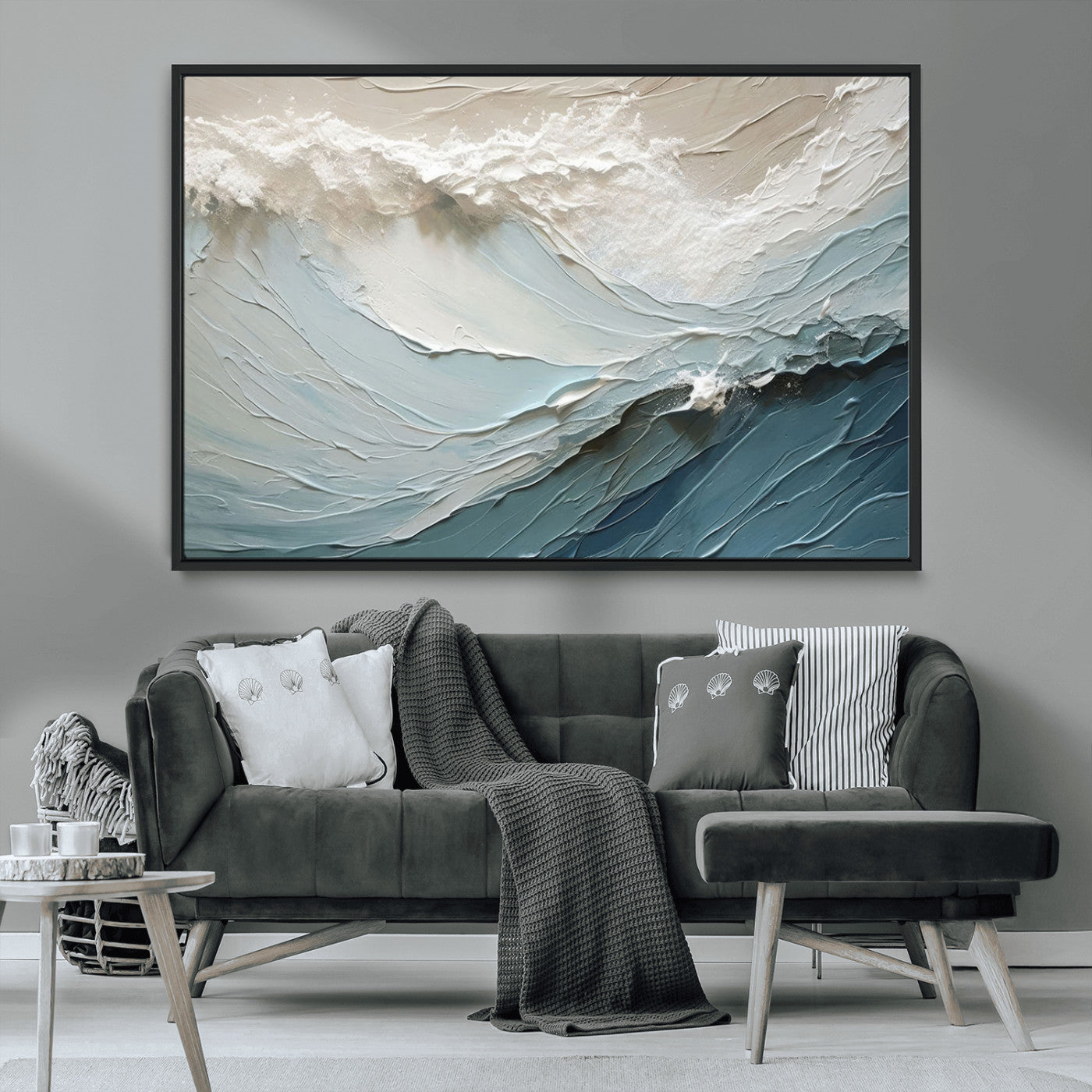 MGV-FC-36X24 - Waves Abstract Wall Art Print, Modern Framed Abstract Canvas Print, Abstract Painting for Living