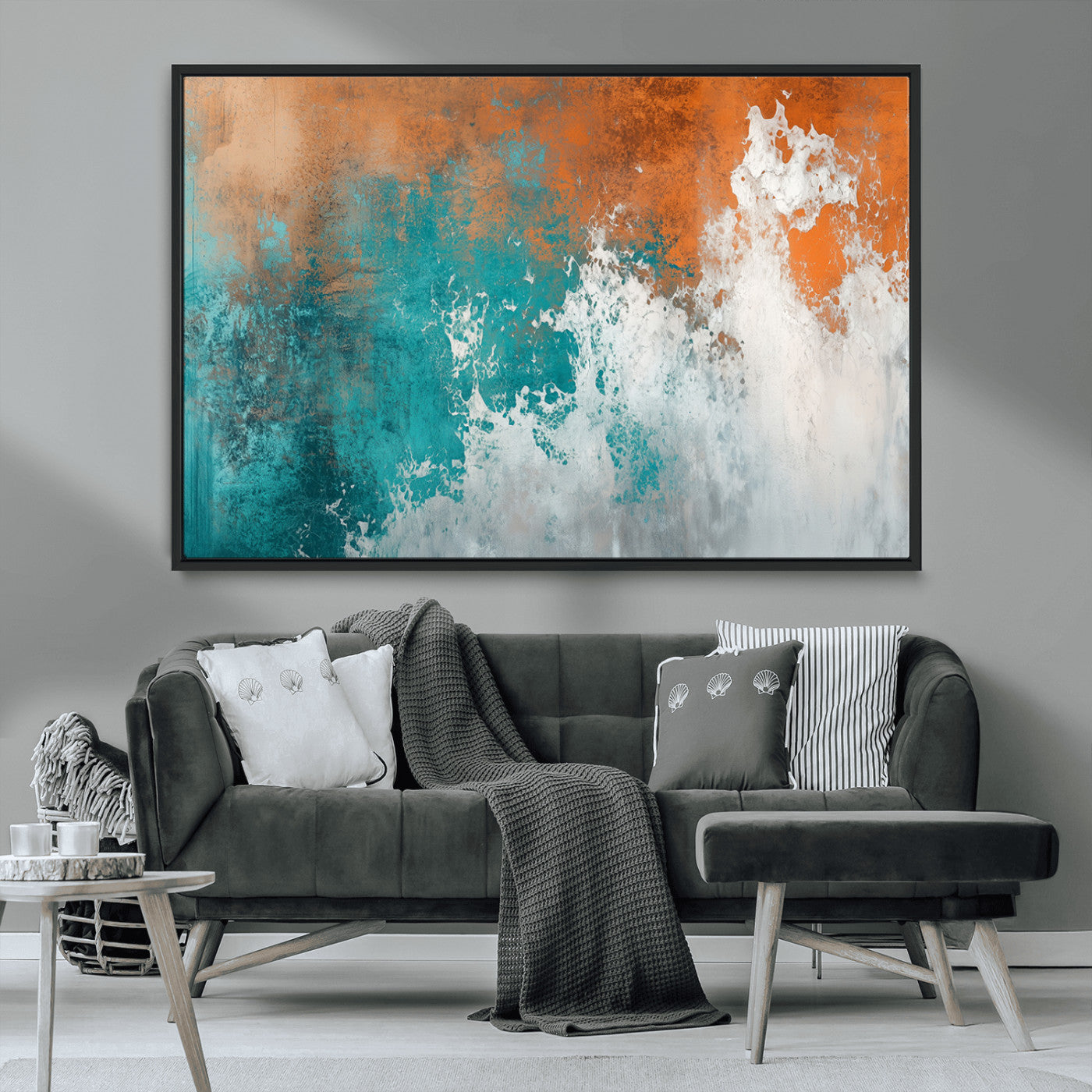 MGV-FC-36X24 - Vintage Abstract Print - Bold Teal and Orange Canvas Wall Art - Retro-Vintage Abstract Orange Canvas