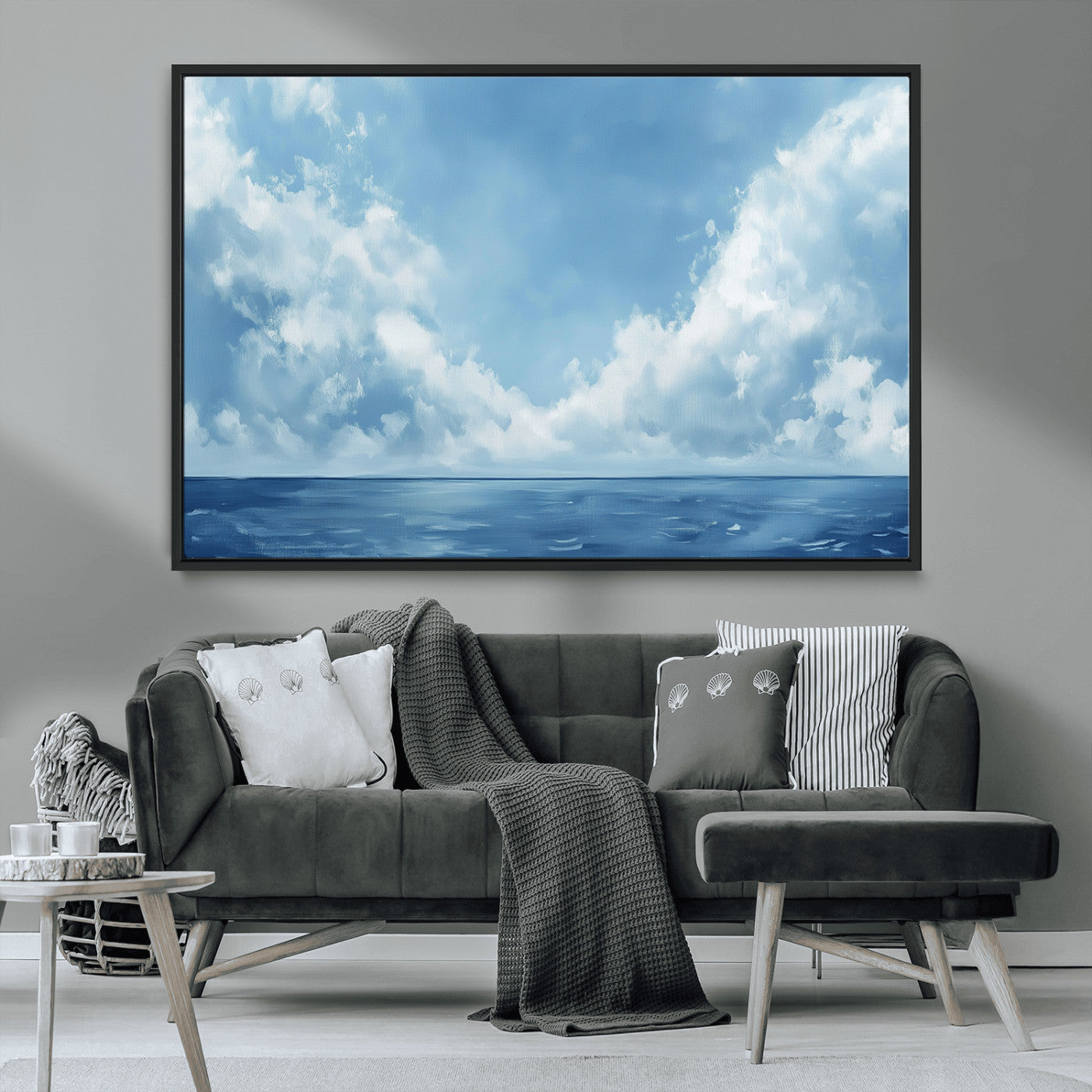 MGV-FC-36X24 - Abstract Ocean Print Artwork- Serene Blue Ocean Canvas Wall Art - Minimalist Ocean and Sky Canvas