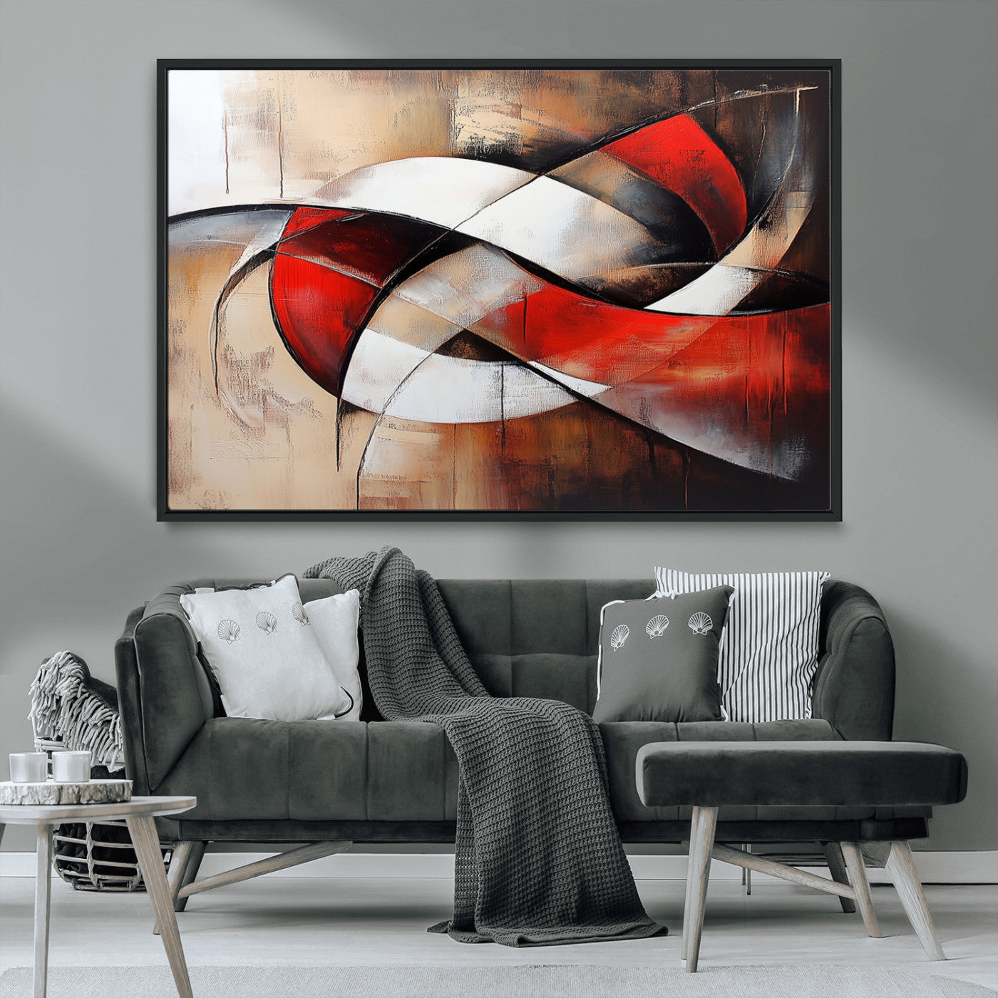 MGV-FC-36X24 - Abstract Wall Art - Modern Red and White Canvas Wall Art Print - Bold Geometric Abstract Canvas for