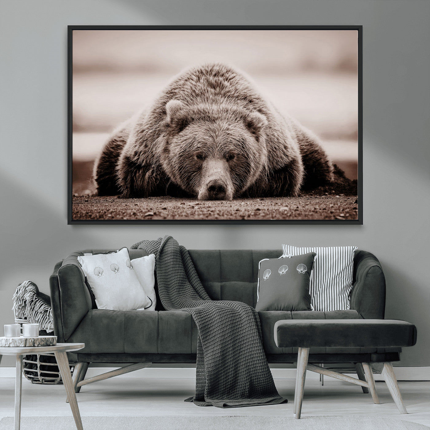 MGV-FC-36X24 - Grizzly Bear Wall Art Print - Bear Canvas Wall Art - Rustic Bear Portrait Canvas Print for Cabin