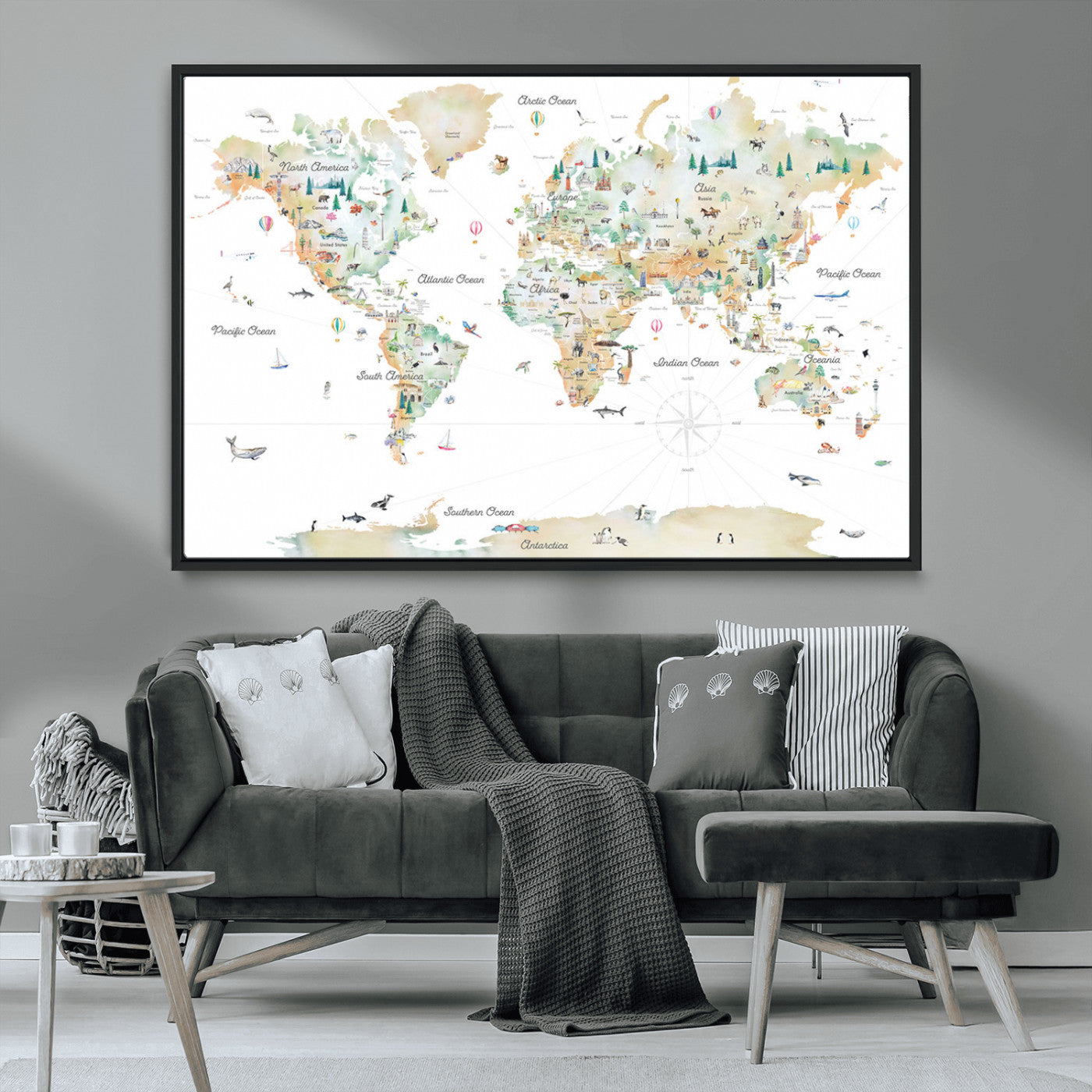 MGV-FC-36X24 - Push Pin World Map Canvas Print – Framed Wall Art for Couples to Track Their Travels – Anniversary