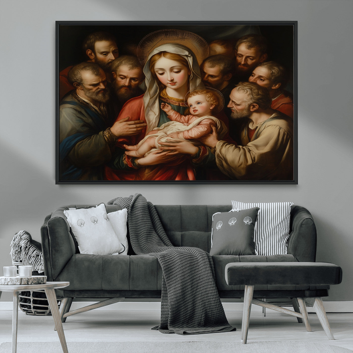 MGV-FC-36X24 - Religious Canvas Wall Art Print - Madonna and Child with Apostles Art Print - Classic Christian