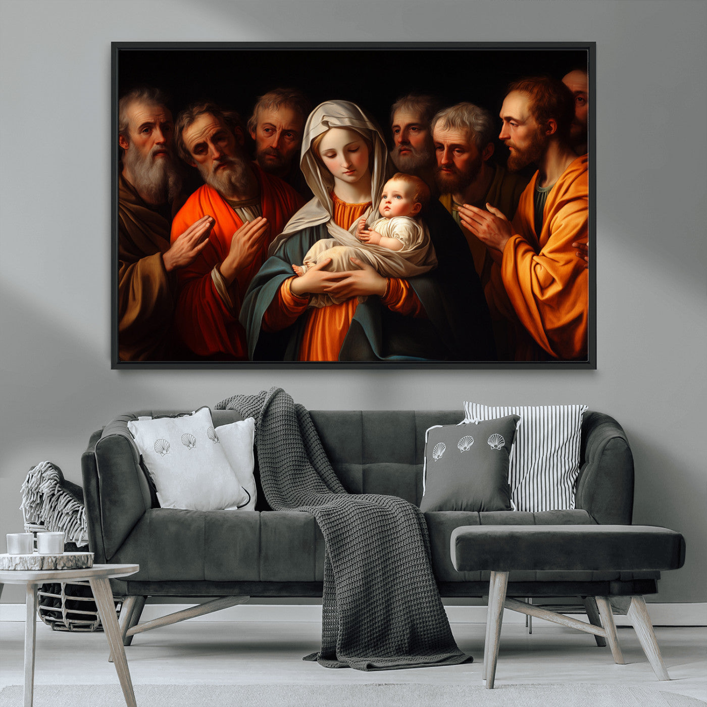 MGV-FC-36X24 - Religious Canvas Wall Art Print - Madonna and Child with Apostles Art Print - Classic Christian