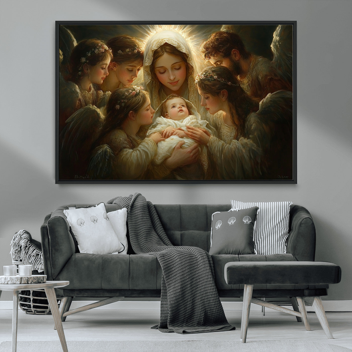 MGV-FC-36X24 - Mary Jesus Canvas Wall Art Print - Madonna and Child with Apostles Art Print - Classic Christian