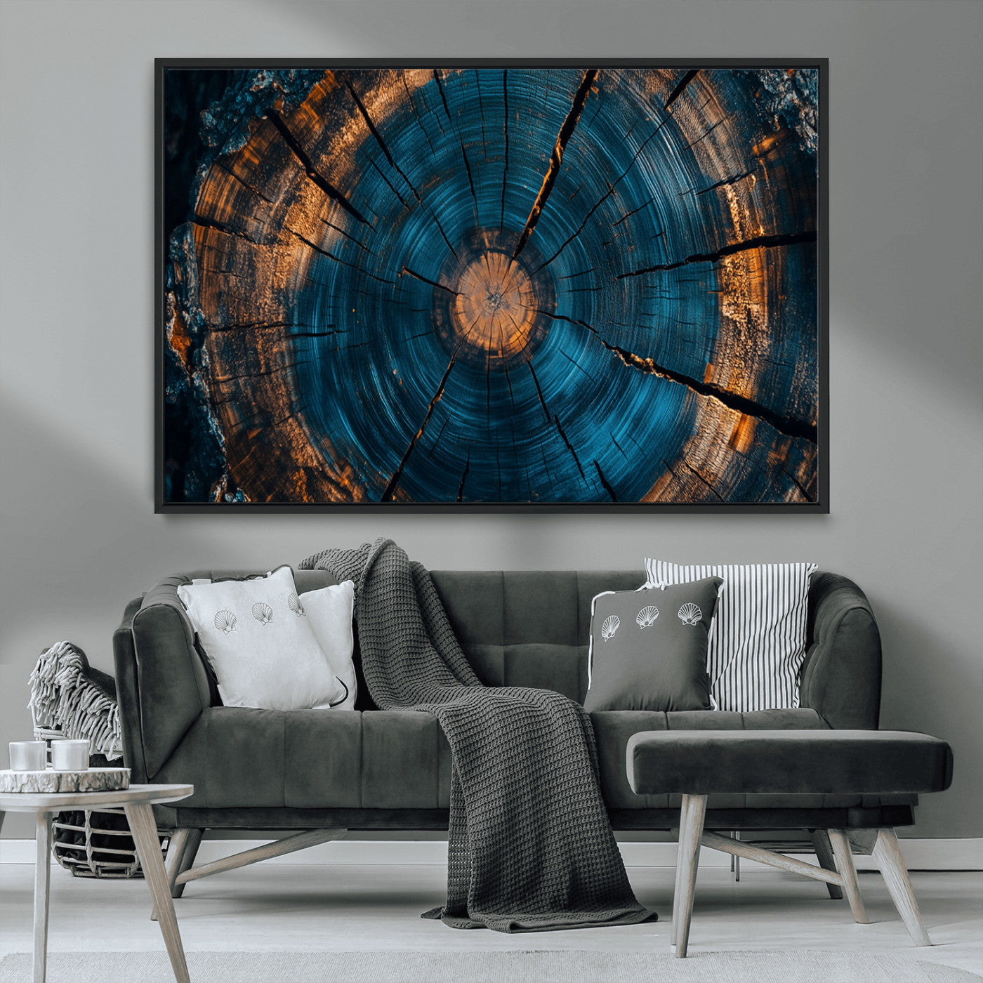 MGV-FC-36X24 - Farmhouse Wall Art - Abstract Tree Rings Canvas Wall Art Print, Framed Wood Grain Rings Artwork