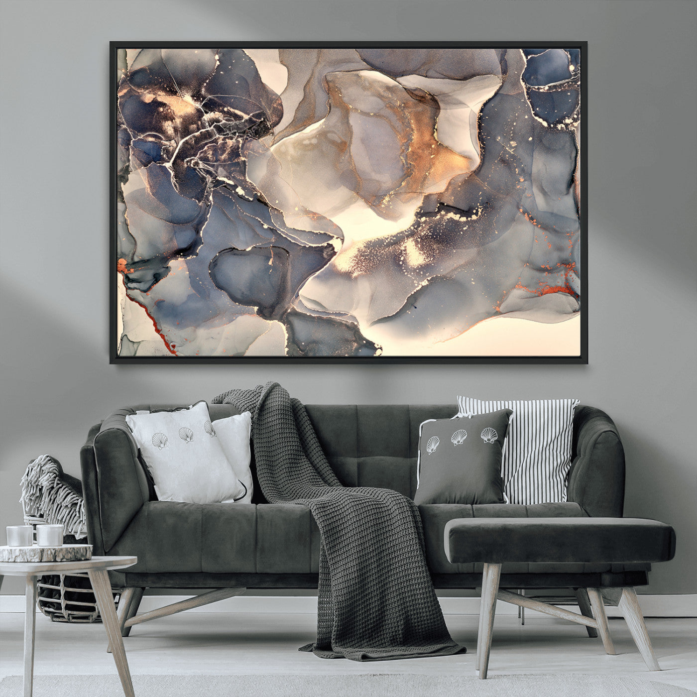 MGV-FC-36X24 - Abstract Blue and Gold Wall Art - Fluid Ink Artwork - Modern Luxury Wall Decor for Contemporary