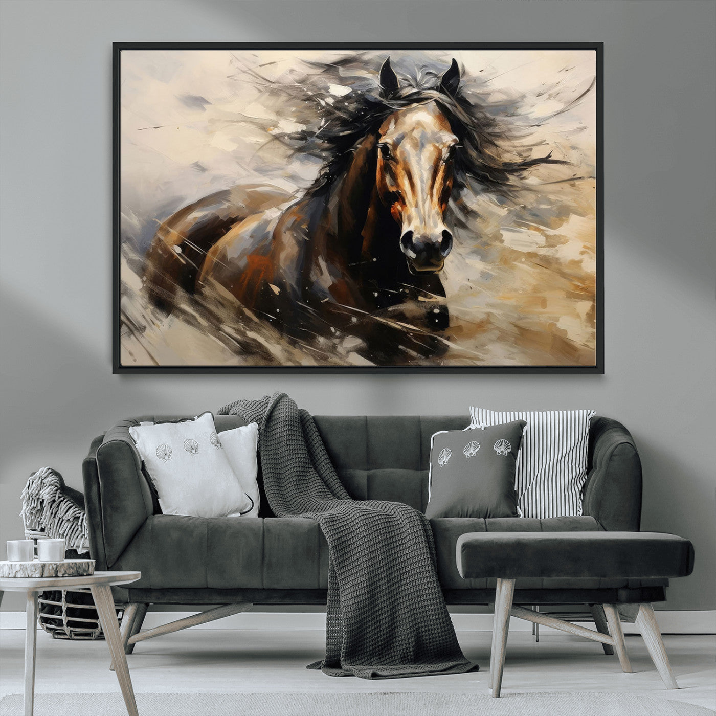 MGV-FC-36X24 - Abstract Wall Art Horse Print - Large Western Horse Canvas - Farmhouse Woodland Wall Art - Framed