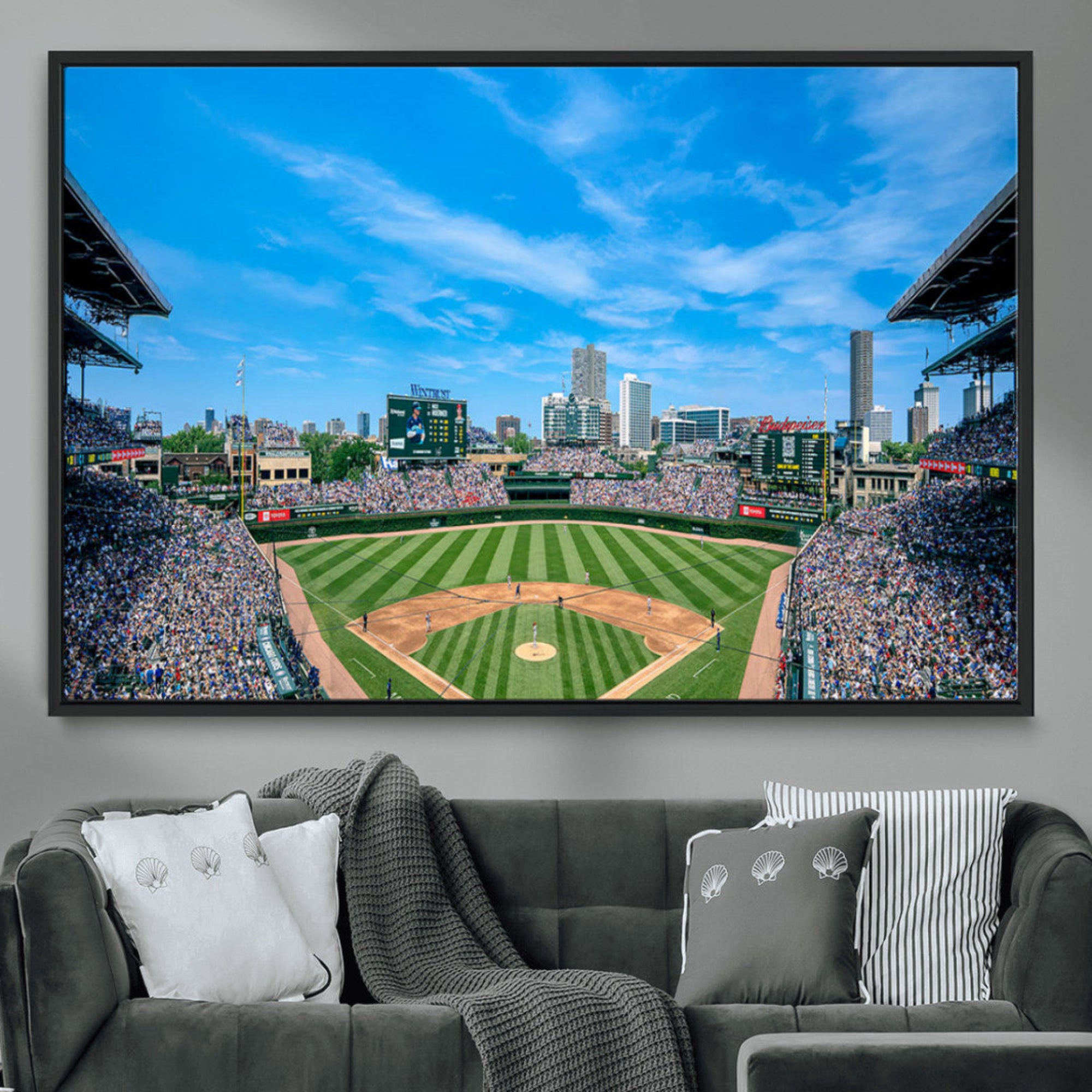 32373-MGV-CV-36X24-Wrigley Field Chicago Cubs Panoramic Art Multi-Piece Canvas – Iconic Baseball Stadium Wall Print for Home, Office