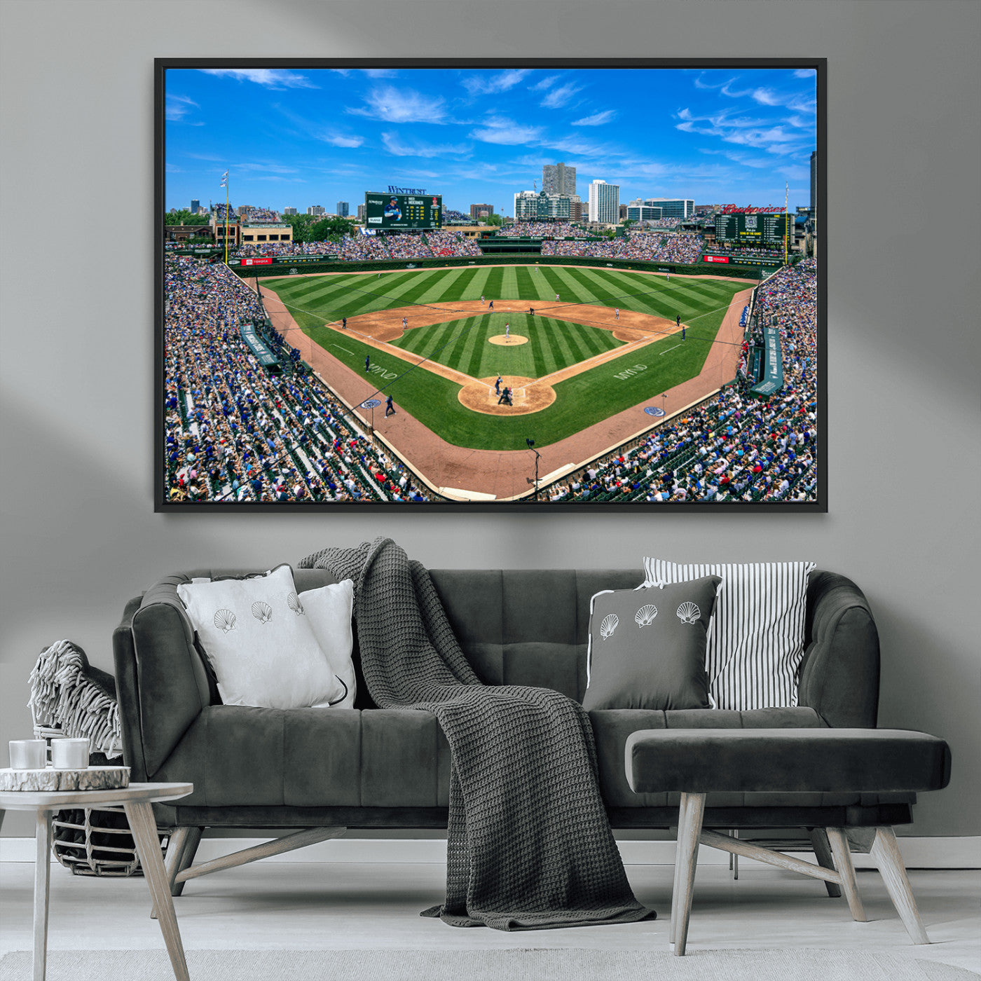 MGV-FC-36X24 - Framed Wrigley Field Chicago Cubs Print, Panoramic Multi Piece Canvas Wall Art - Iconic Baseball