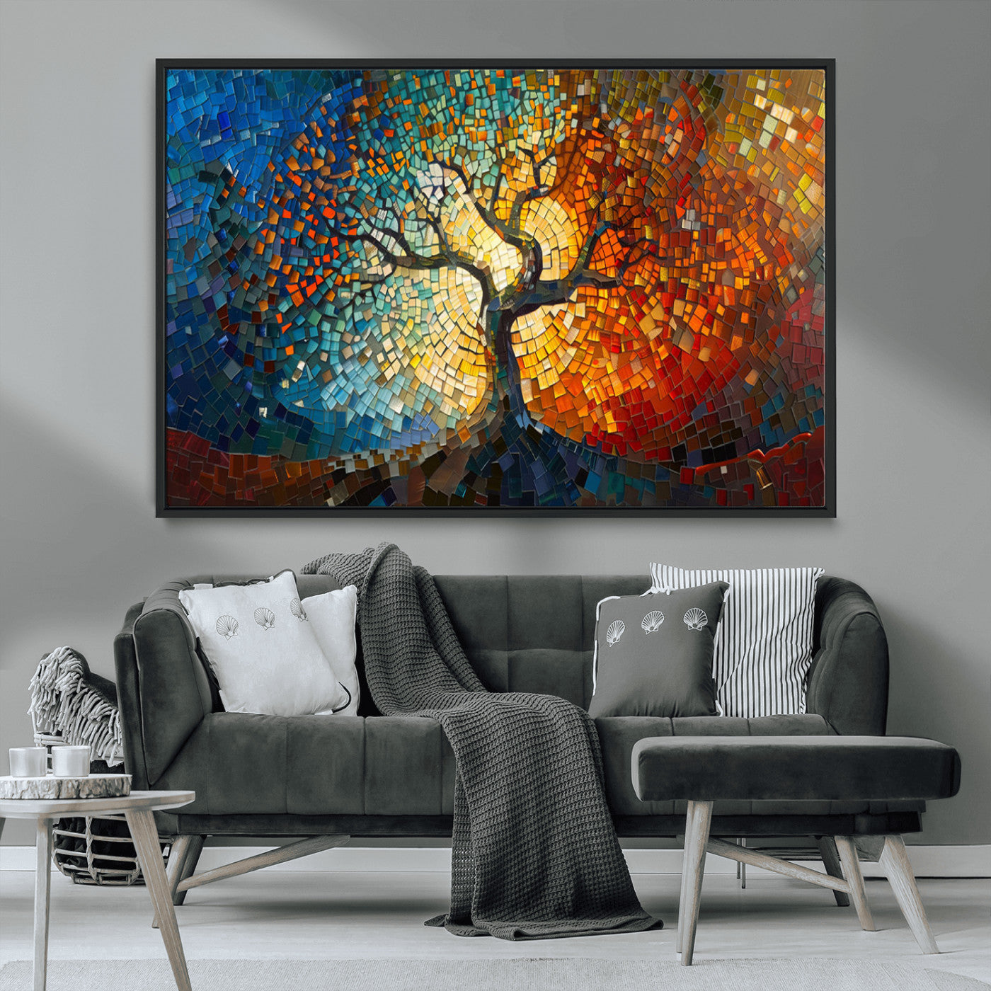 MGV-FC-36X24 - Mosaic Tree Canvas Wall Art Canvas Print – Vibrant Stained Glass-Inspired Tree of Life - Ready to