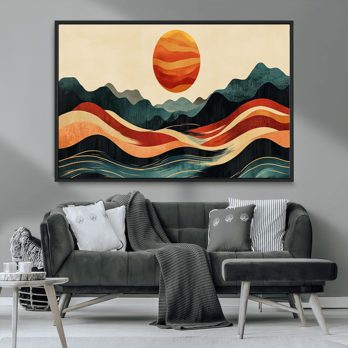 MGV-FC-36X24 - Mountain Triptych Wall Art - Western Nature Prints - Framed Boho Pine Tree Canvas for Log Cabin or