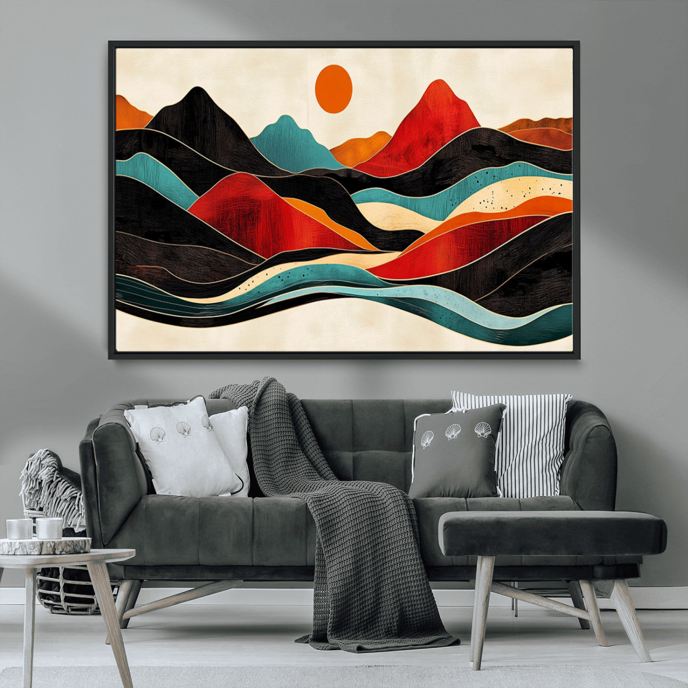 MGV-FC-36X24 - Western Wall Decor - Large Triptych Mountain Canvas - Boho Woodland Wall Art Print - Framed