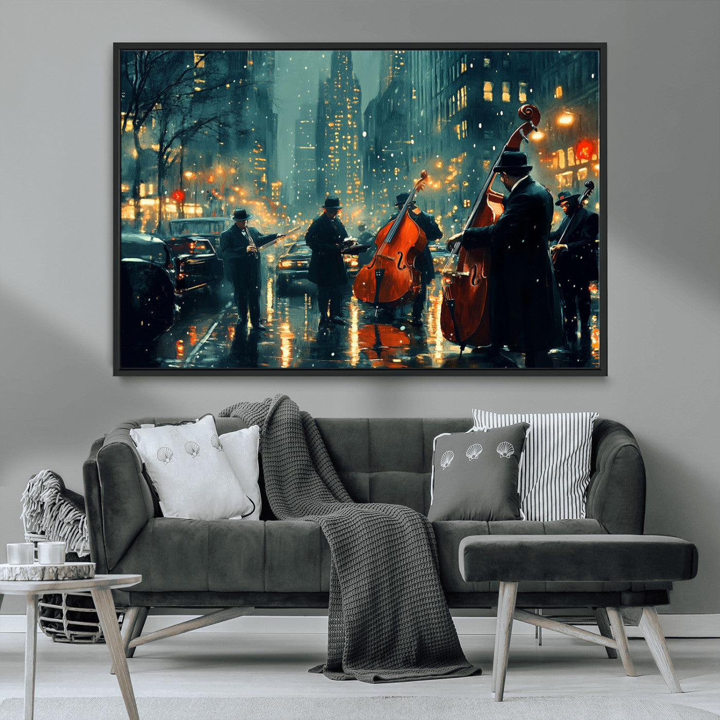 MGV-FC-36X24 - African American Jazz Art Print - Framed Abstract Music Canvas - Colorful Instrument Poster for
