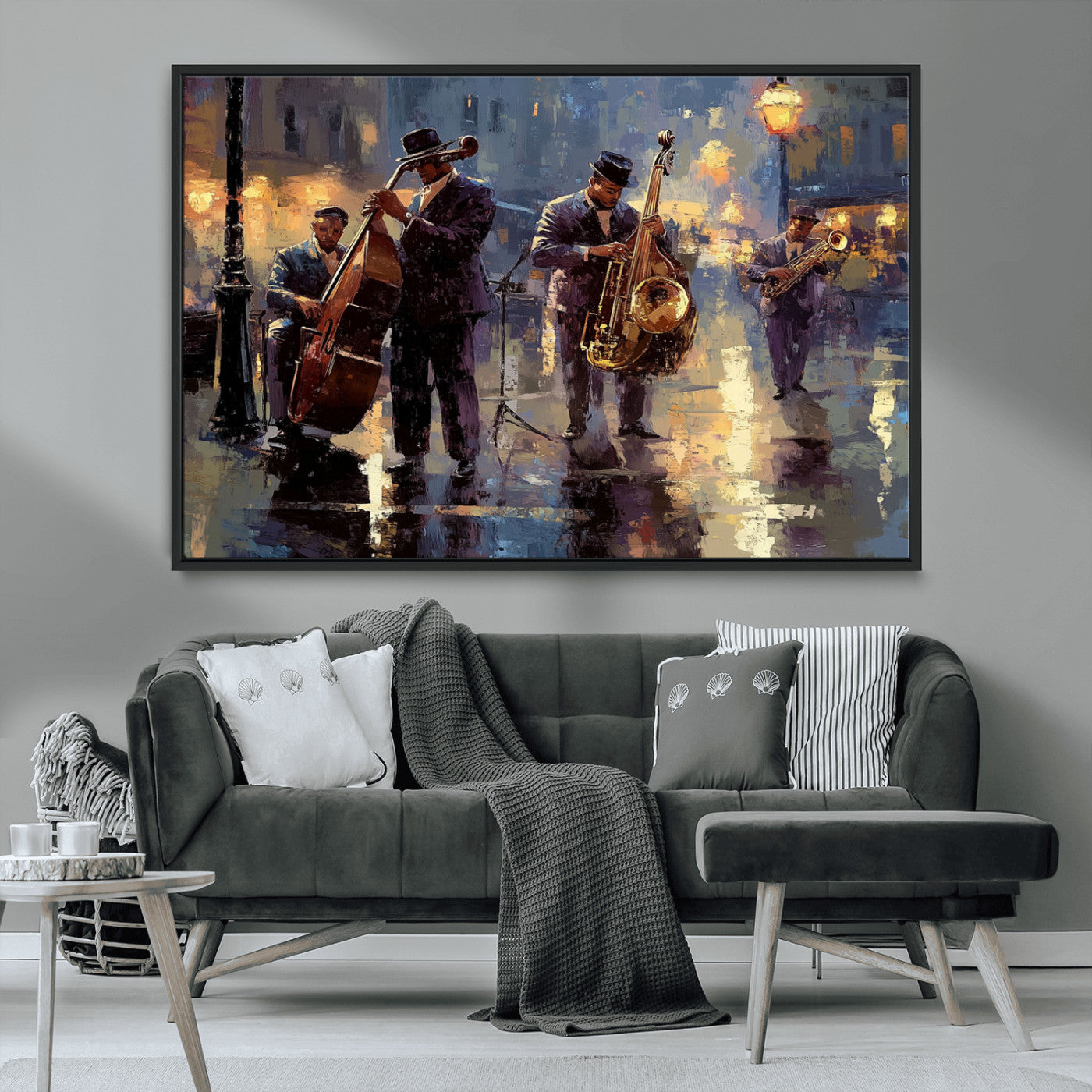 MGV-FC-36X24 - Afro Abstract Jazz Music Canvas Print - African American Wall Art - Colorful Framed Afro Abstract