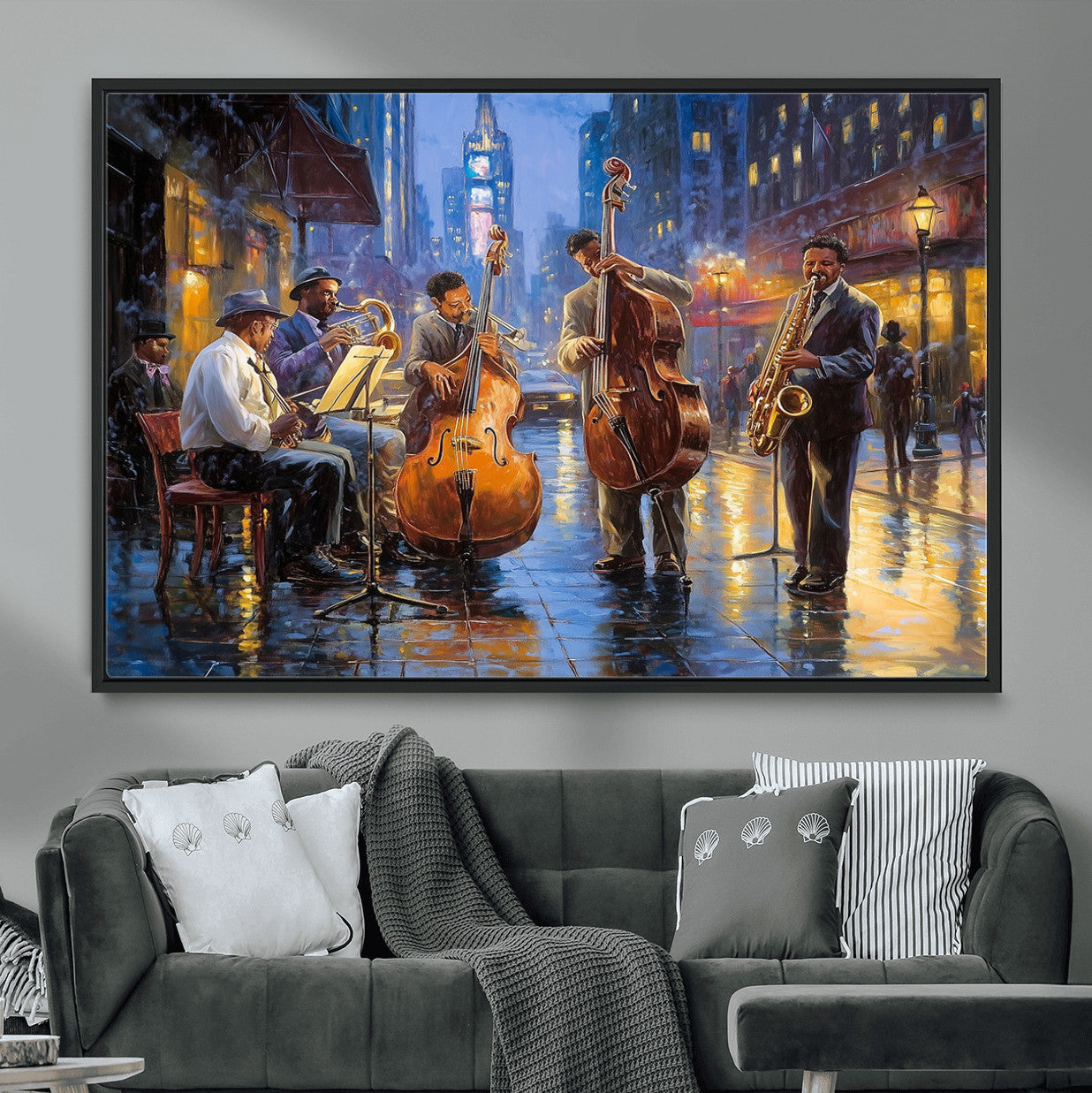 58694-MGV-FC-36X24 - Colorful Jazz Wall Art - African American Music Canvas Print - Framed Abstract Music Poster for Home