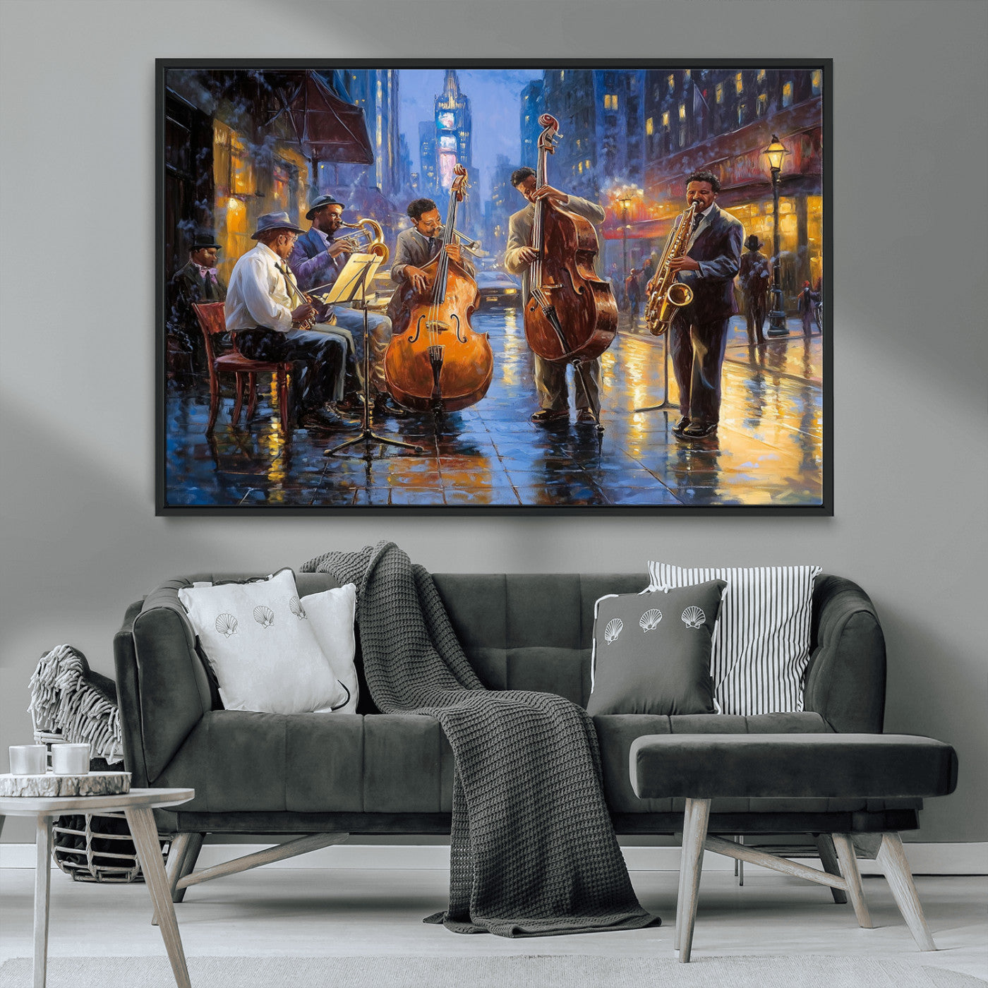 MGV-FC-36X24 - Colorful Jazz Wall Art - African American Music Canvas Print - Framed Abstract Music Poster for Home