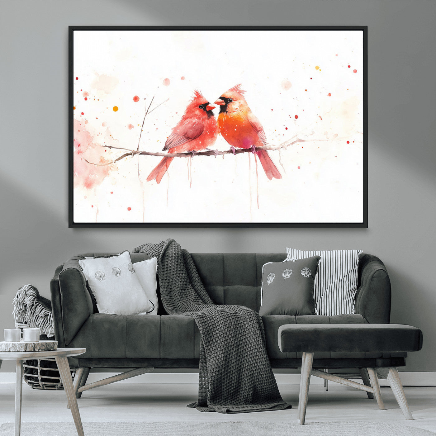 MGV-FC-36X24 - Cardinal Bird Canvas Wall Art - Male and Female Cardinal Print - Nature-Inspired Bird Wall Decor for