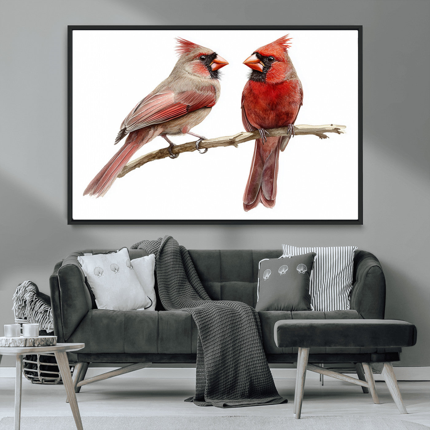 MGV-FC-36X24 - Cardinal Bird Canvas Wall Art - Male and Female Cardinal Print - Abstract Bird Wall Decor for Home -