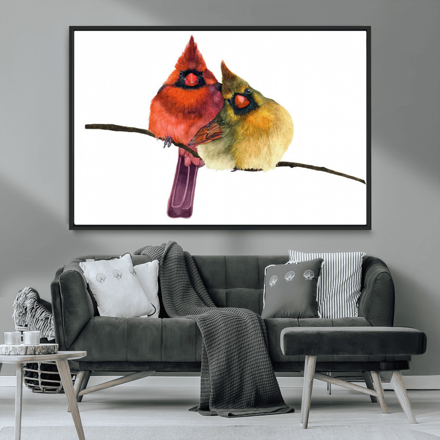 MGV-FC-36X24 - Cardinal Bird Canvas Wall Art - Male and Female Cardinal Print - Nature-Inspired Bird Wall Decor for