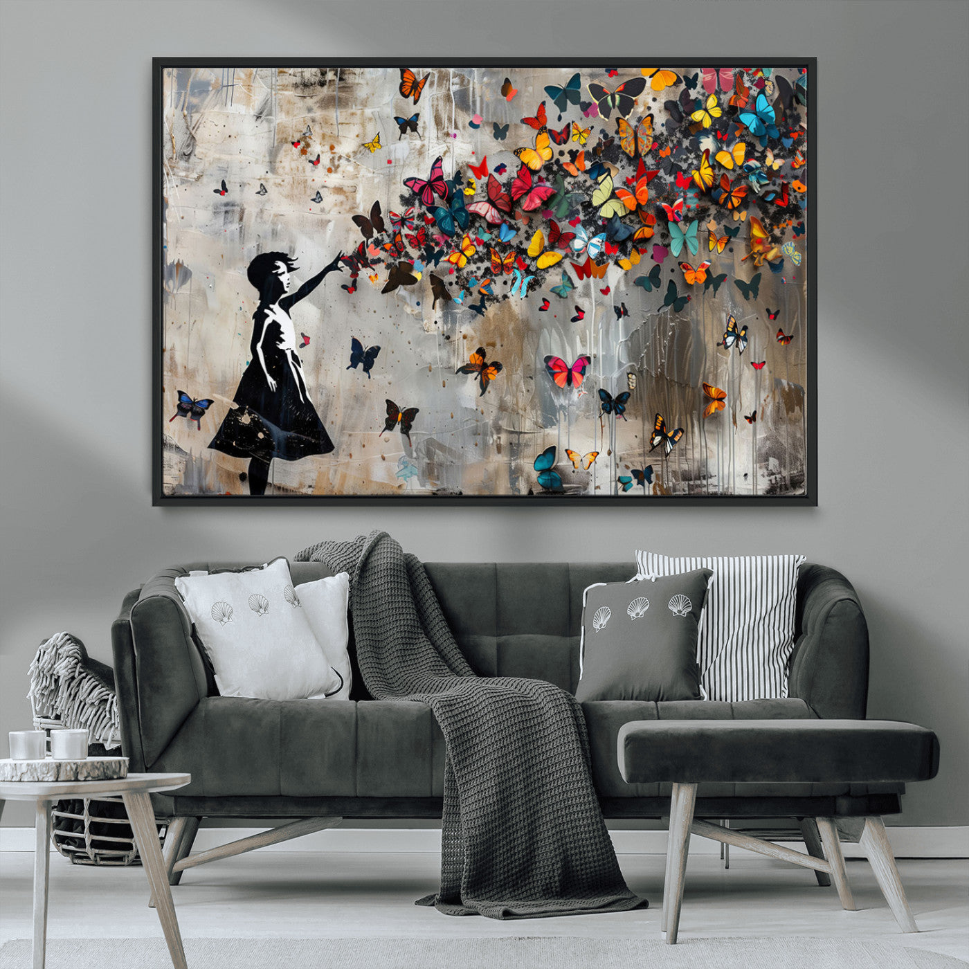 MGV-FC-36X24 - Banksy Butterfly Girl Wall Art | 3-Piece Butterfly Girl Canvas