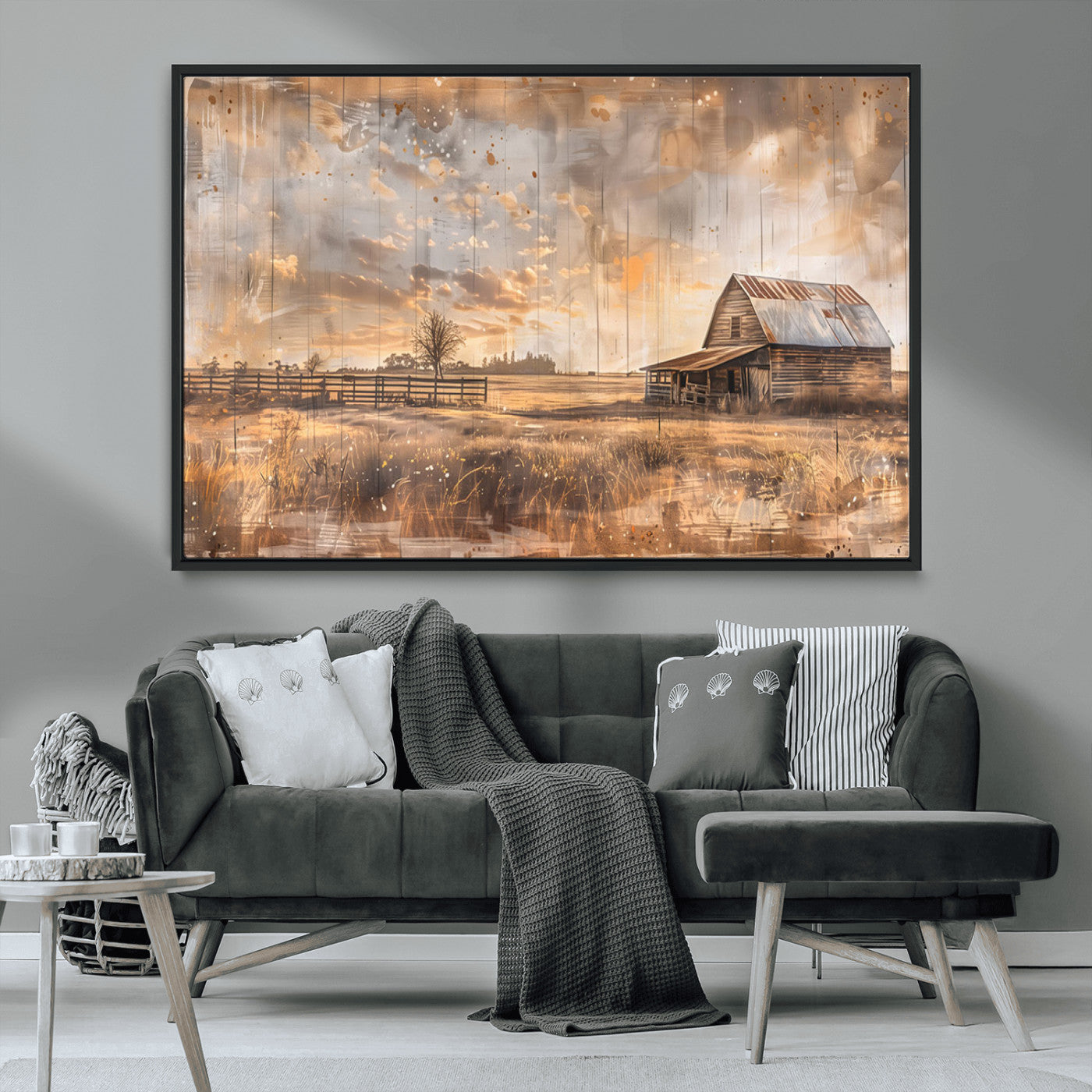 MGV-FC-36X24 - Rustic Farmhouse Wall Art Canvas Print | Barn and Field Canvas Print | Vintage Country Landscape