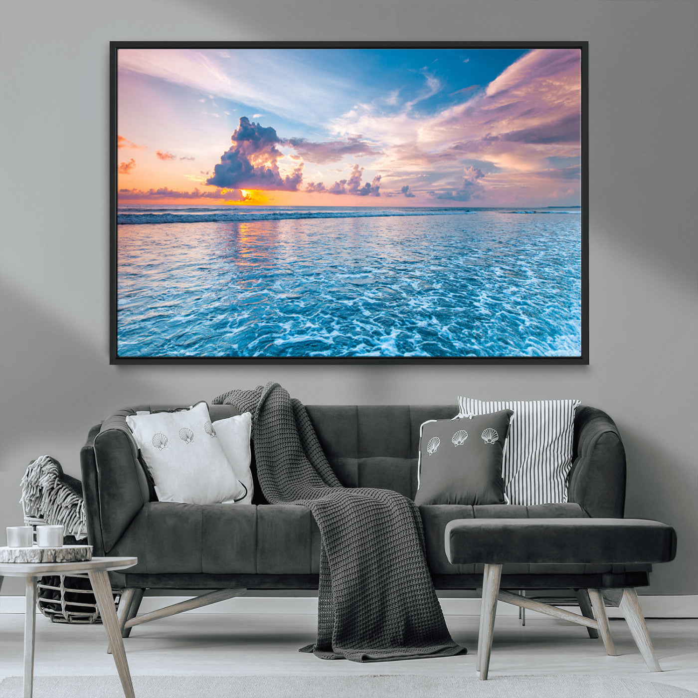 MGV-FC-36X24 - Ocean Sunset Canvas Wall Art Print - Tranquil Seascape with Vibrant Sky and Rolling Waves Canvas