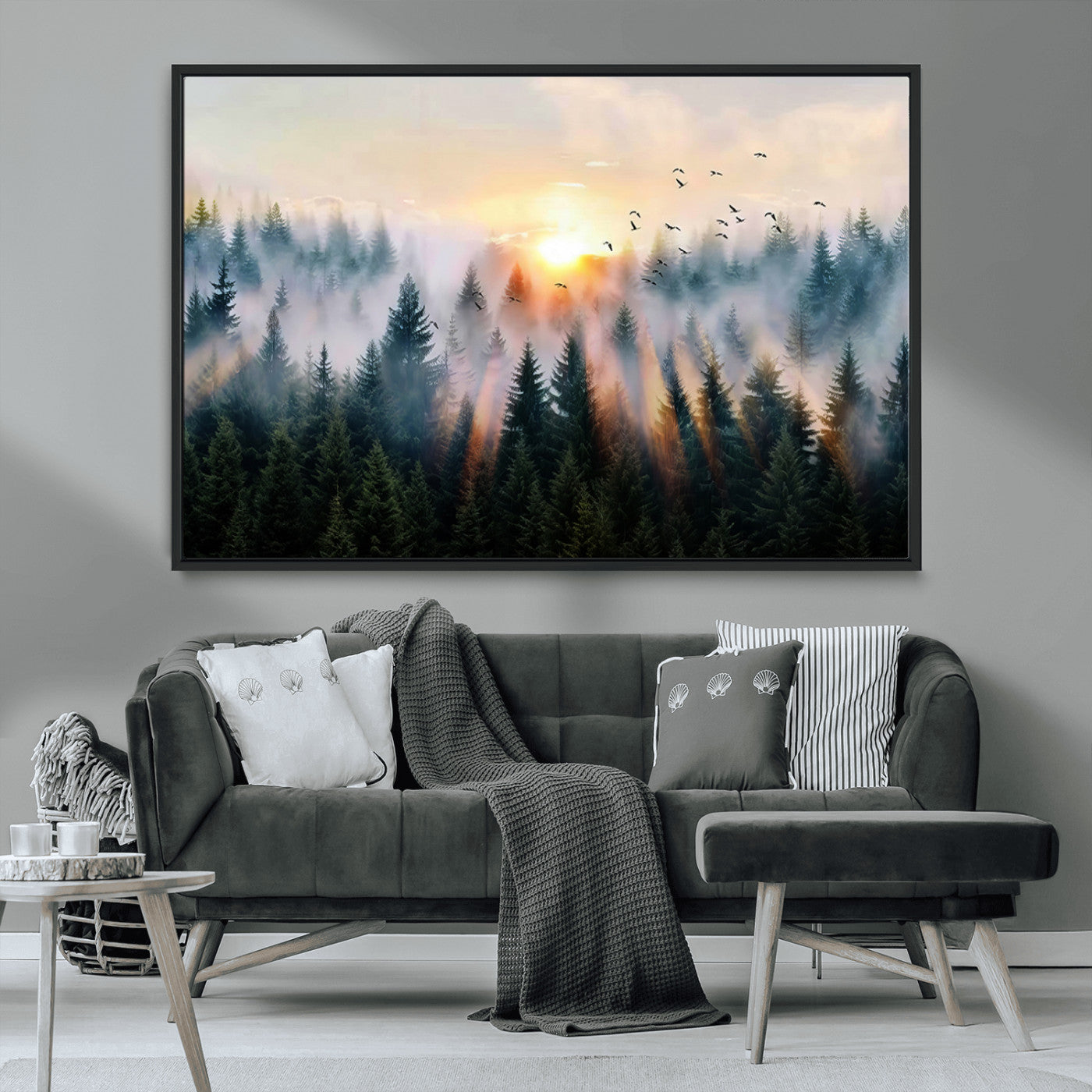 MGV-FC-36X24 - Abstract Forest Wall Art - Serene Nature Canvas Print with Misty Forest Design for Modern Home or