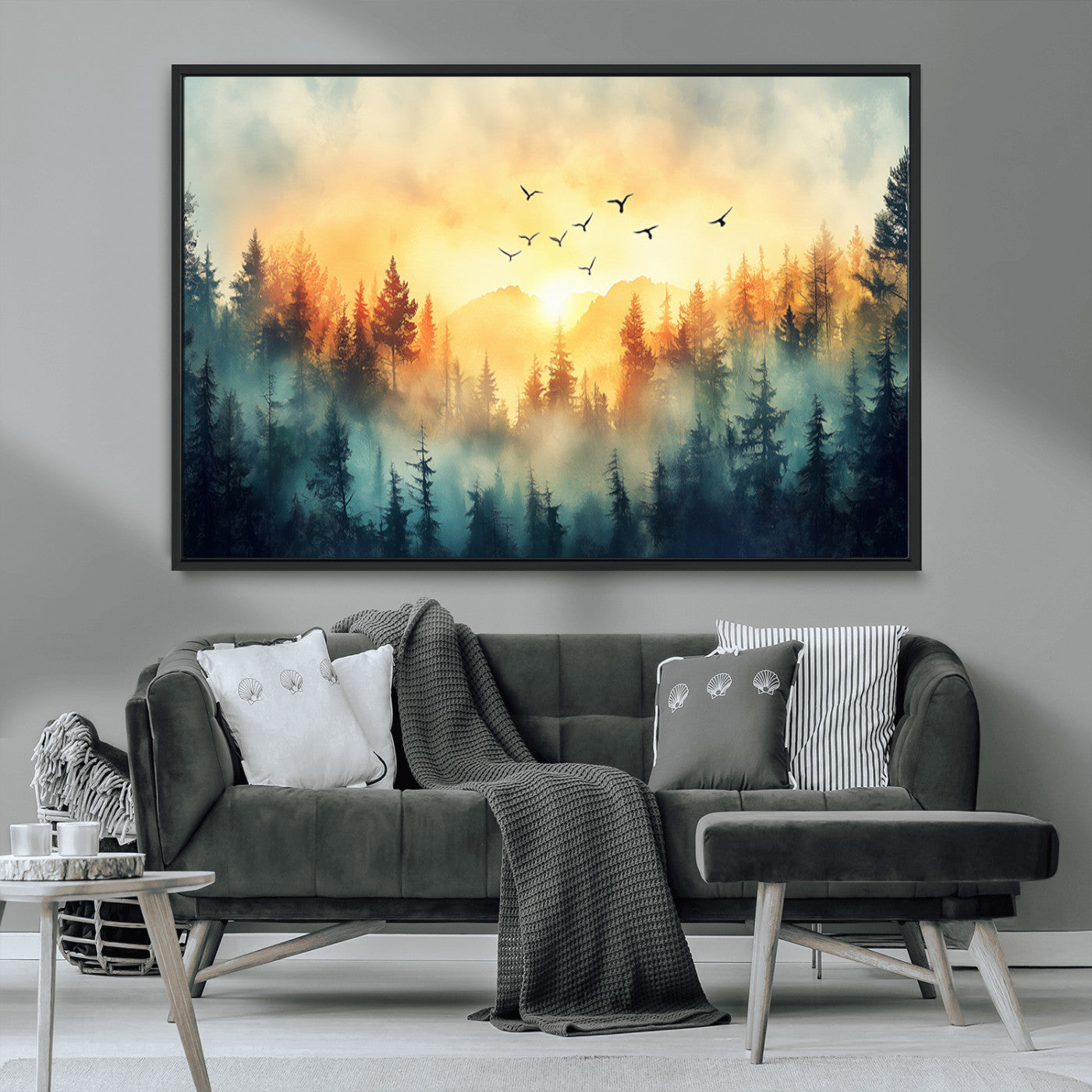 MGV-FC-36X24 - Abstract Forest Wall Art Print- Serene Nature Canvas Print with Misty Forest Design for Modern Home