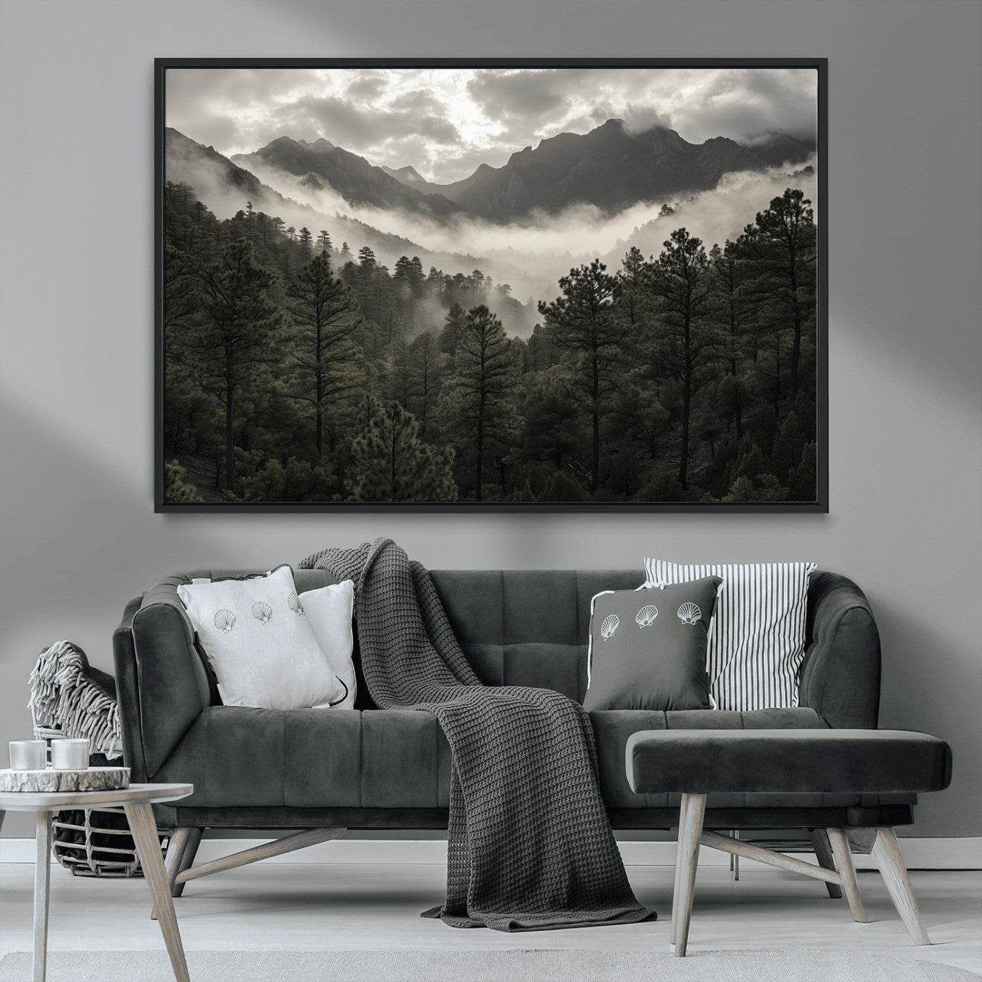 MGV-FC-36X24 - Misty Mountain Forest Wall Art – Canvas Print of Cloudy Peaks, Tranquil Pines, Enchanted Landscape, Majestic Nature Decor for Home or Office