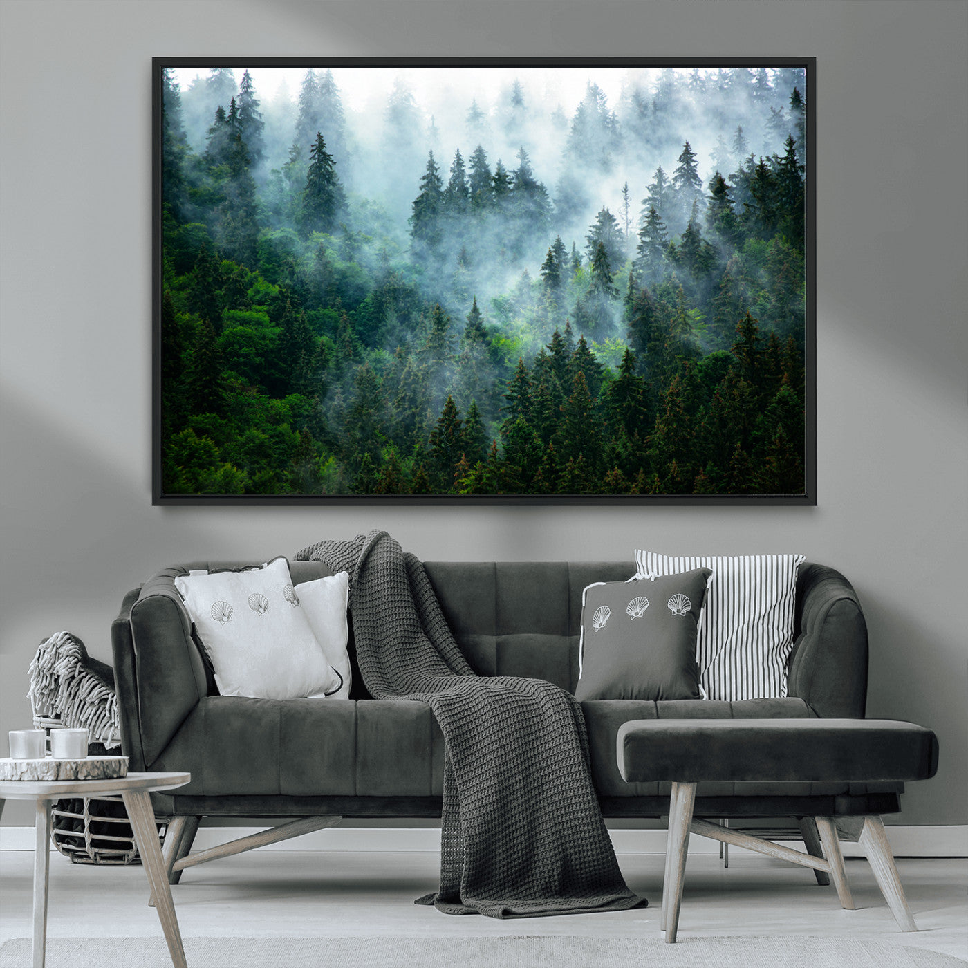 MGV-FC-36X24 - Misty Forest Art Wall Art Canvas Print, Framed Foggy Mountain Art Art Picture Print, Scenic Wall