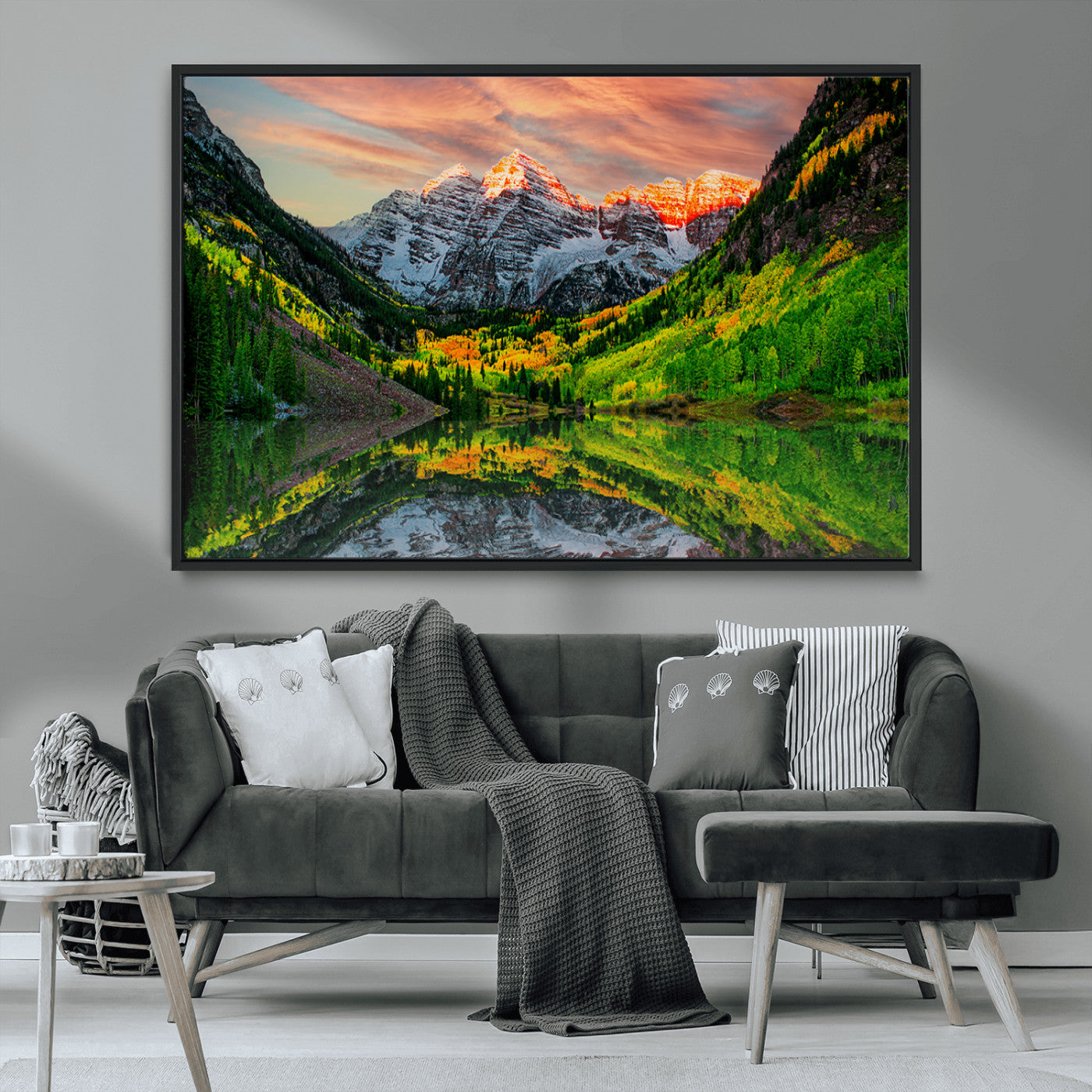 MGV-FC-36X24 - Maroon Bells Lake Wall Art Canvas Print – Majestic Colorado Mountain Landscape, Autumn Reflection,