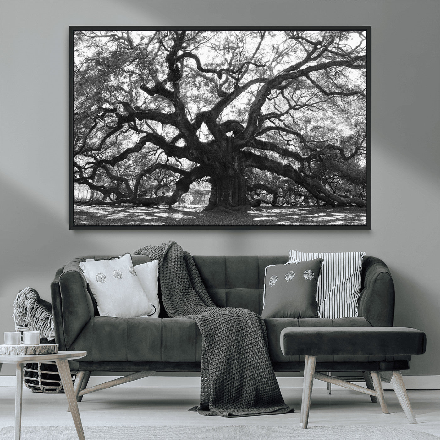 MGV-FC-36X24 - Ancient Oak Wall Art Canvas Print, Framed Twisted Branches Art Picture Print, Gnarled Tree Perfect Moody Nature Decor Artwork